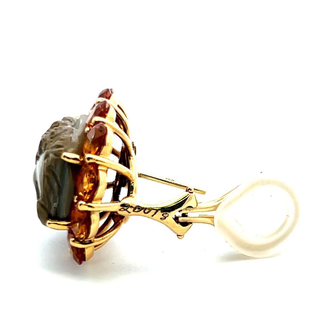 Vintage 18 Karat Yellow Gold Clip-On Earrings with 5 Carat Citrine Gemstone