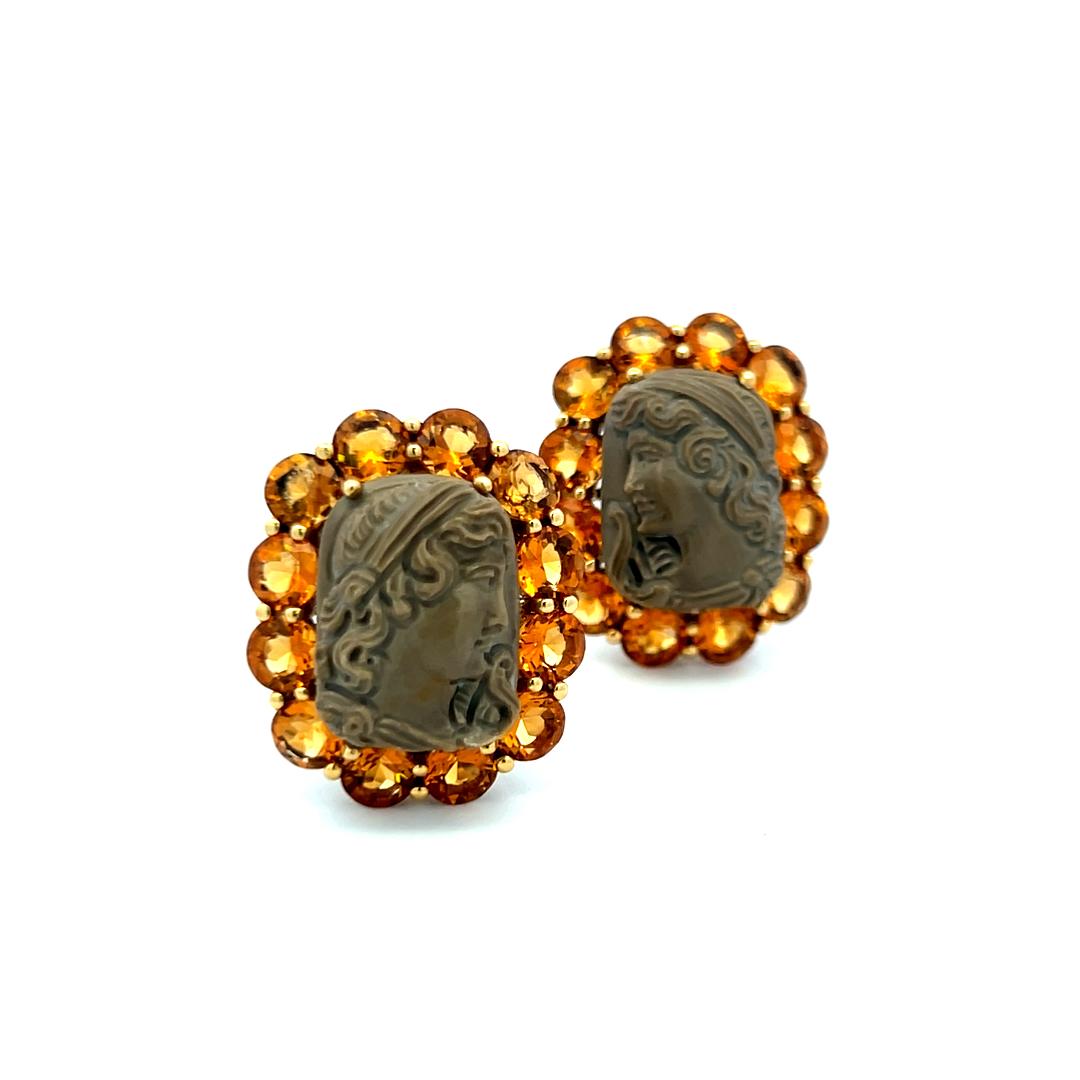 Vintage 18 Karat Yellow Gold Clip-On Earrings with 5 Carat Citrine Gemstone