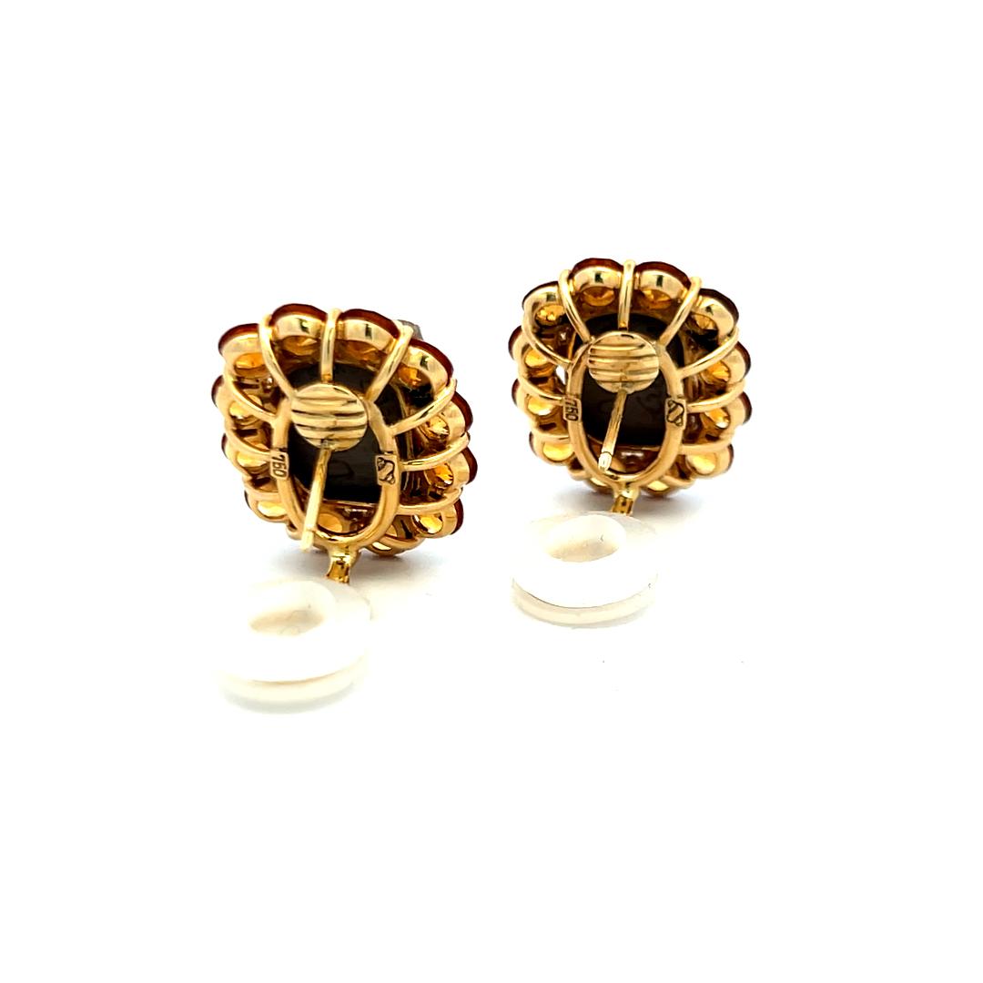 Vintage 18 Karat Yellow Gold Clip-On Earrings with 5 Carat Citrine Gemstone