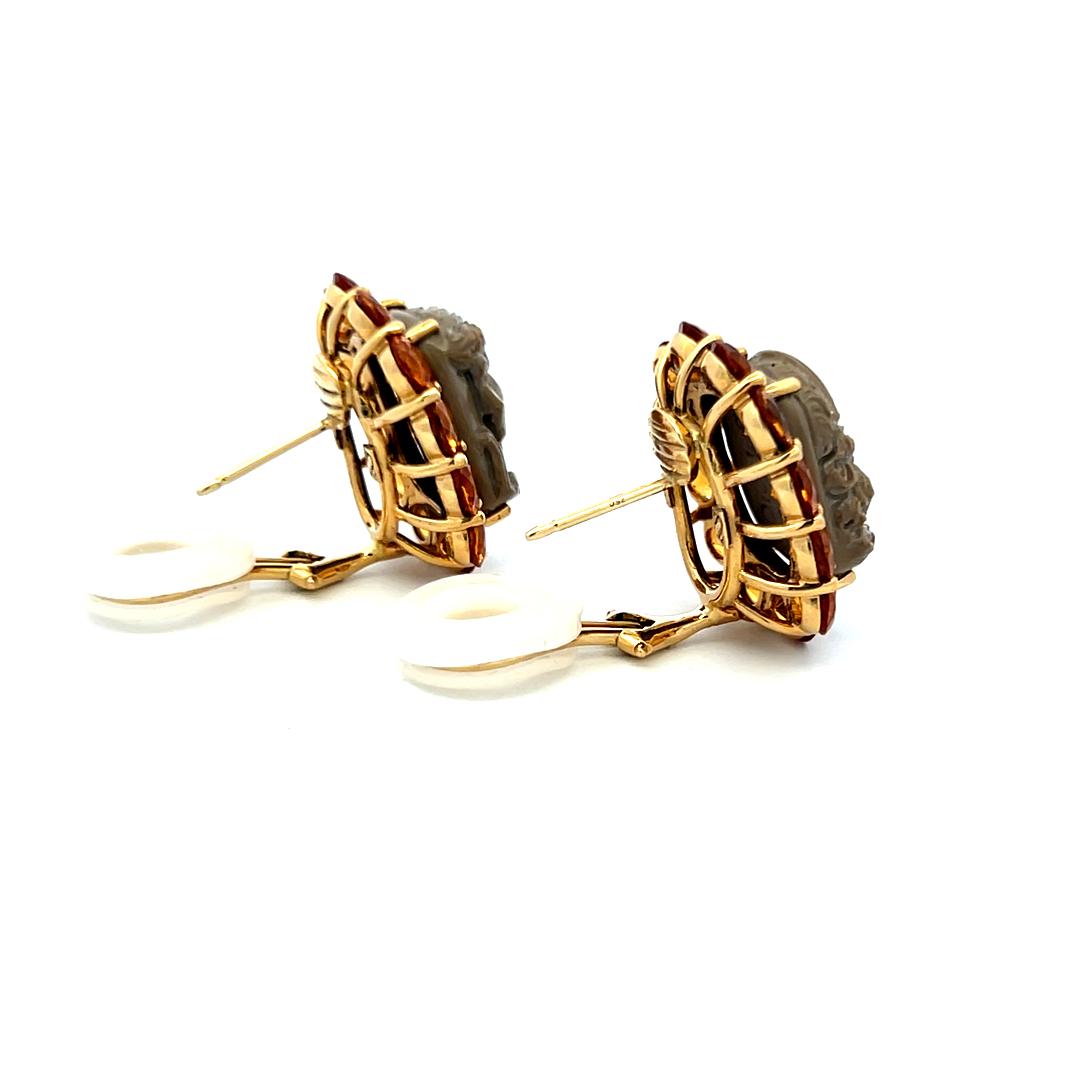 Vintage 18 Karat Yellow Gold Clip-On Earrings with 5 Carat Citrine Gemstone