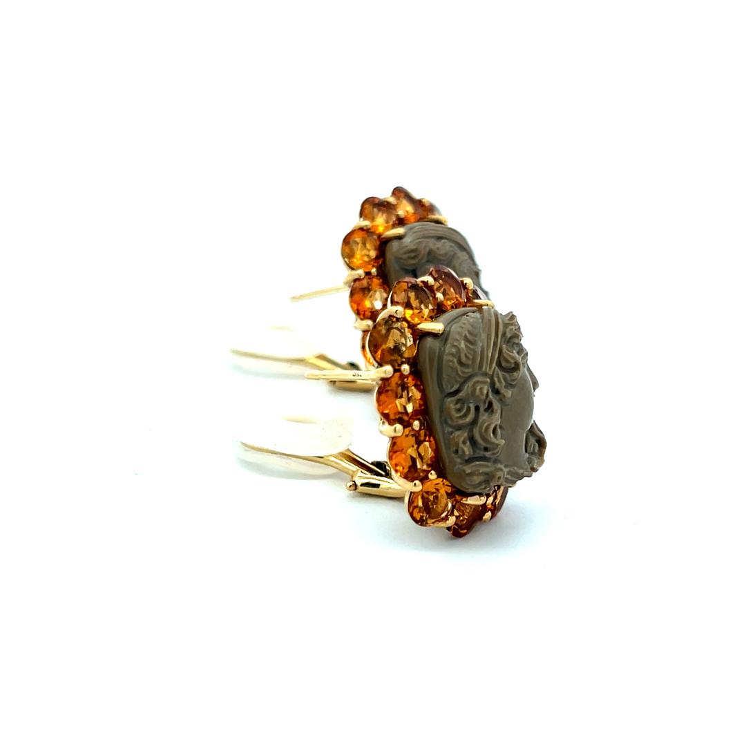 Vintage 18 Karat Yellow Gold Clip-On Earrings with 5 Carat Citrine Gemstone