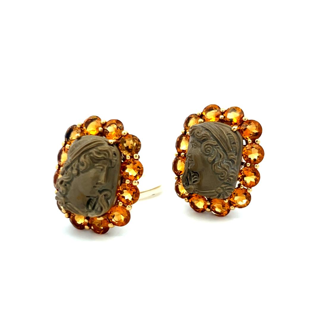 Vintage 18 Karat Yellow Gold Clip-On Earrings with 5 Carat Citrine Gemstone