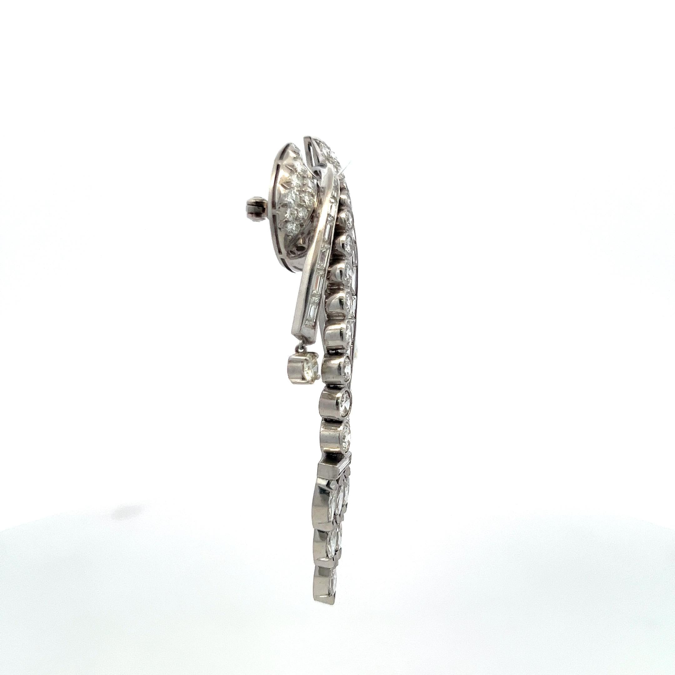 Vintage Platinum Pin Brooch With 8.2 Carat Marquis and Round G-VS Diamonds