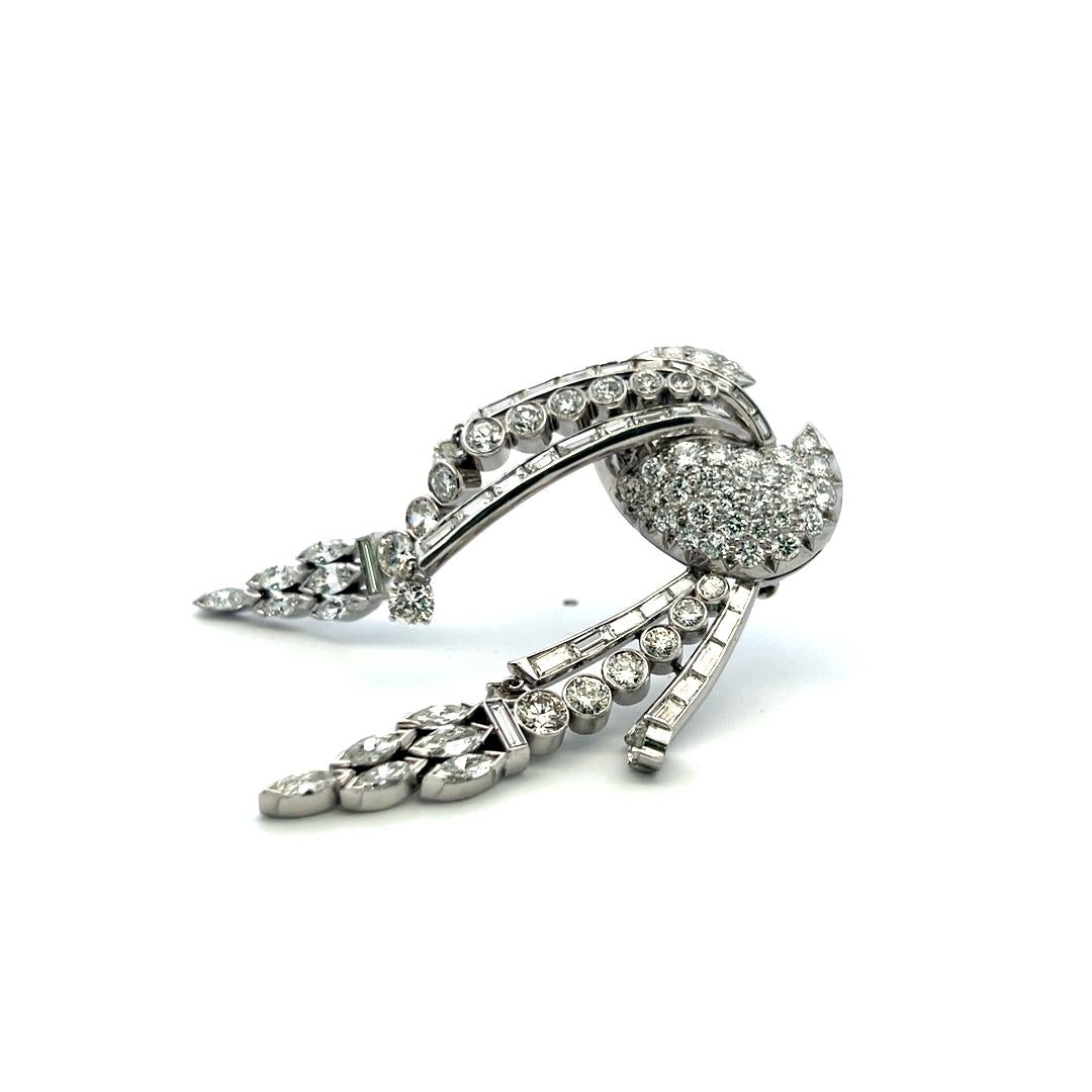 Vintage Platinum Pin Brooch With 8.2 Carat Marquis and Round G-VS Diamonds
