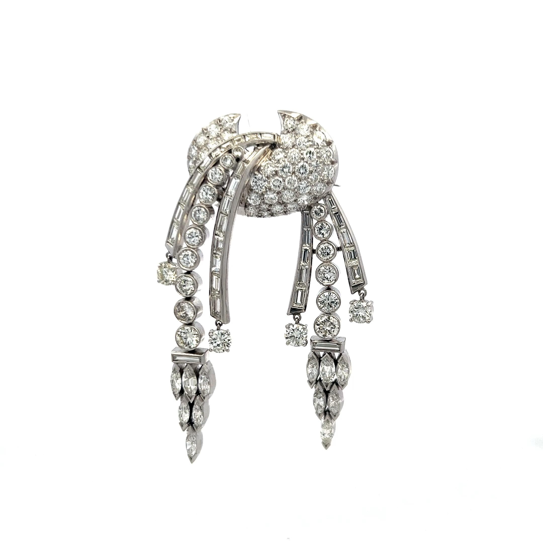 Vintage Platinum Pin Brooch With 8.2 Carat Marquis and Round G-VS Diamonds