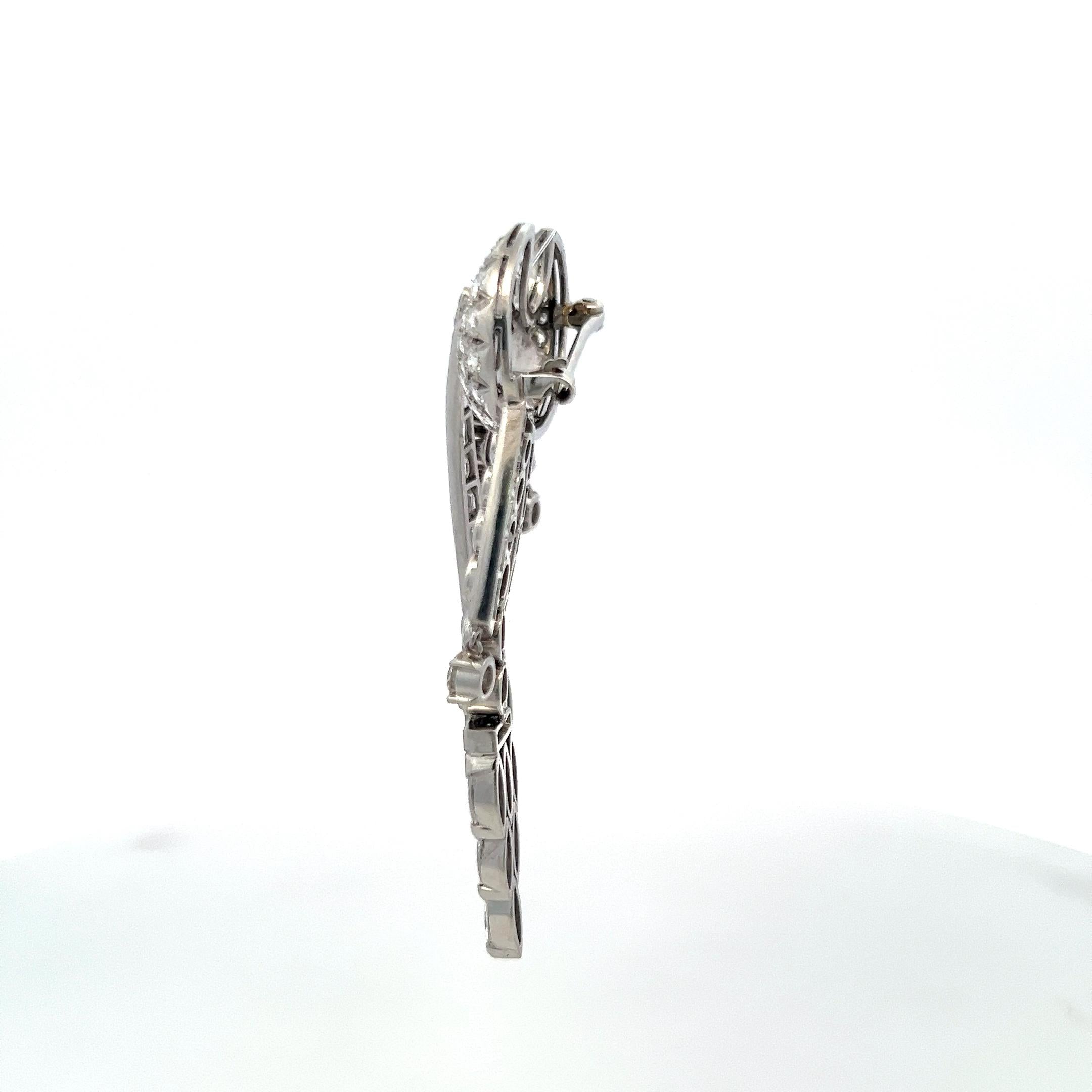 Vintage Platinum Pin Brooch With 8.2 Carat Marquis and Round G-VS Diamonds