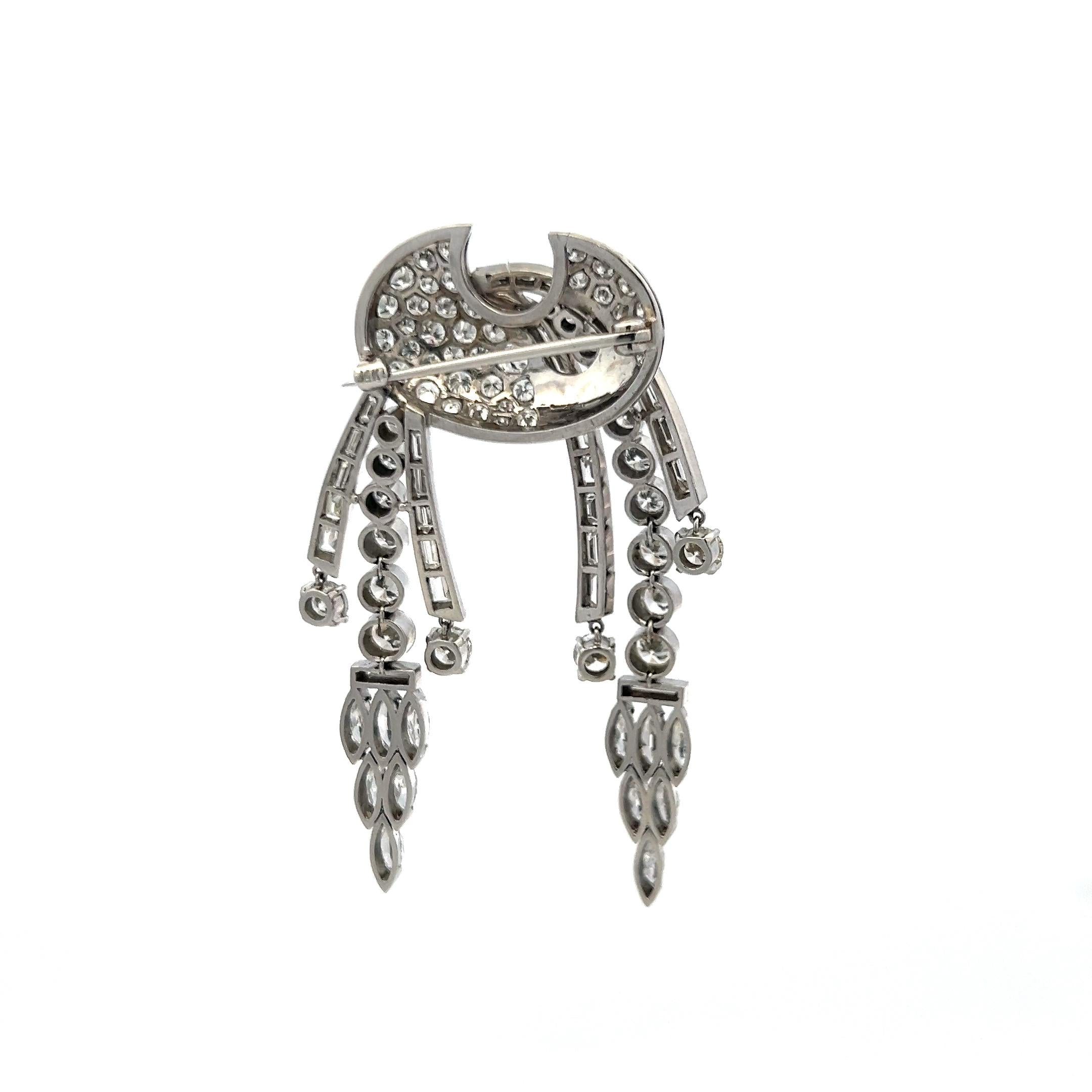 Vintage Platinum Pin Brooch With 8.2 Carat Marquis and Round G-VS Diamonds