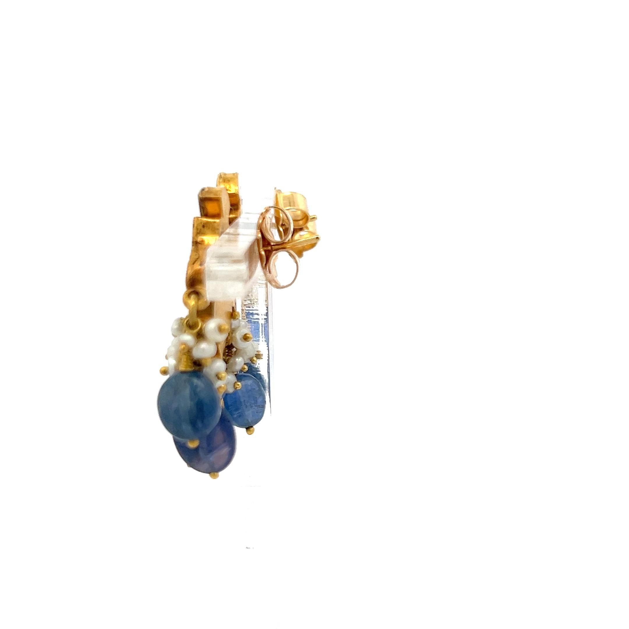 Vintage 22K Yellow Gold Dangling Earrings with Pears and Sapphires