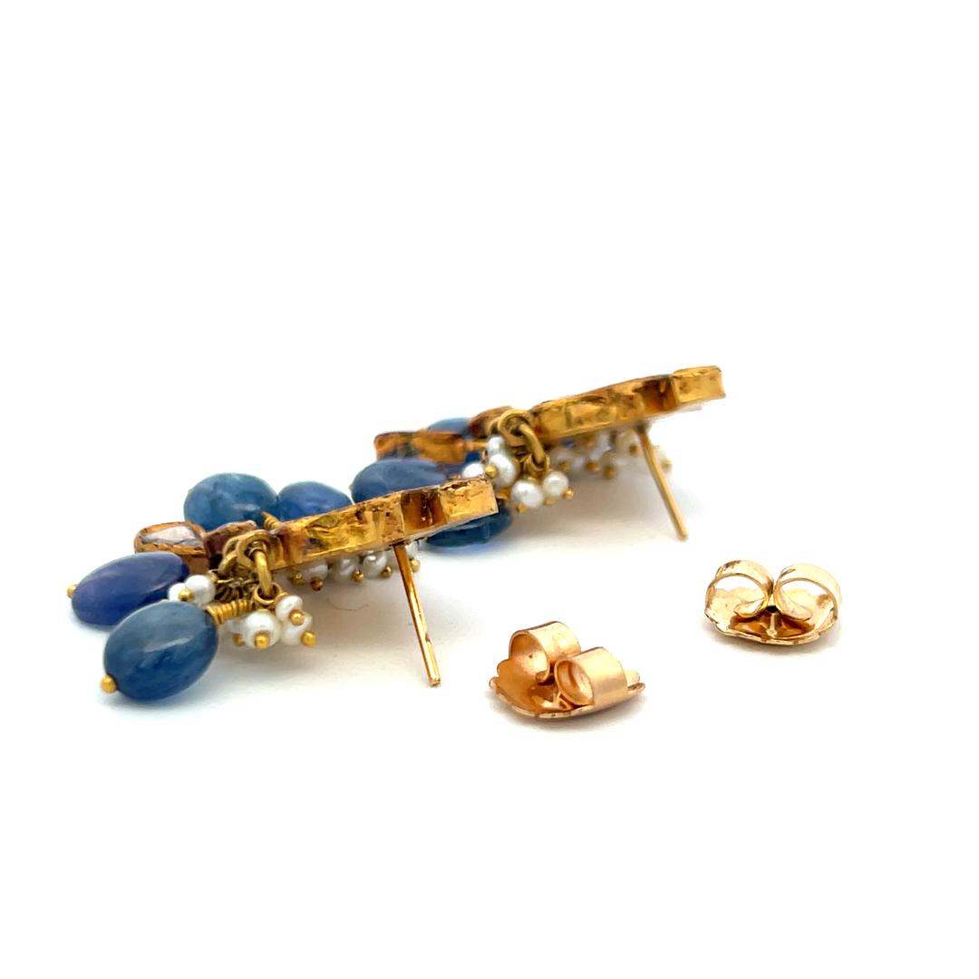 Vintage 22K Yellow Gold Dangling Earrings with Pears and Sapphires