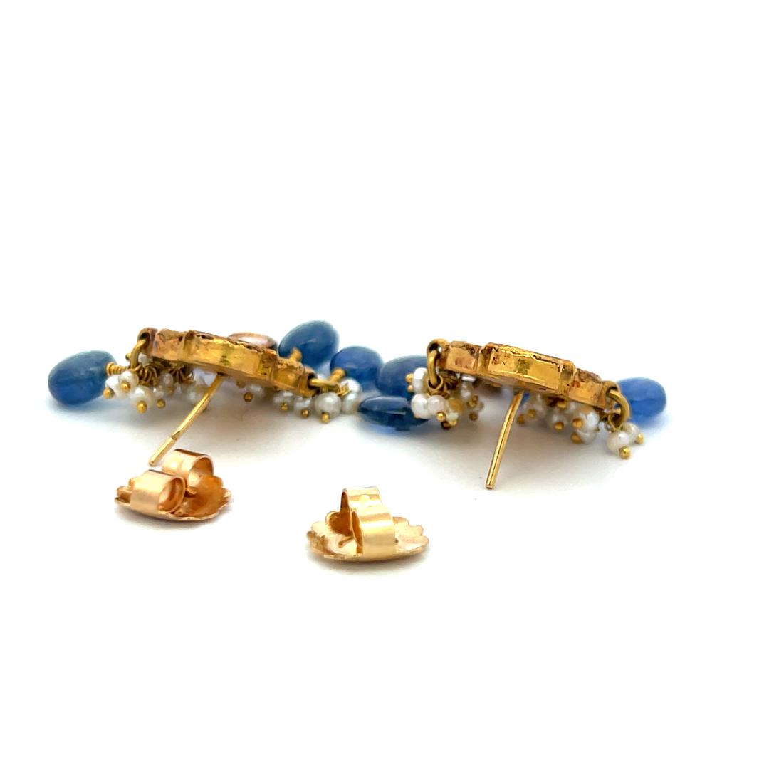 Vintage 22K Yellow Gold Dangling Earrings with Pears and Sapphires