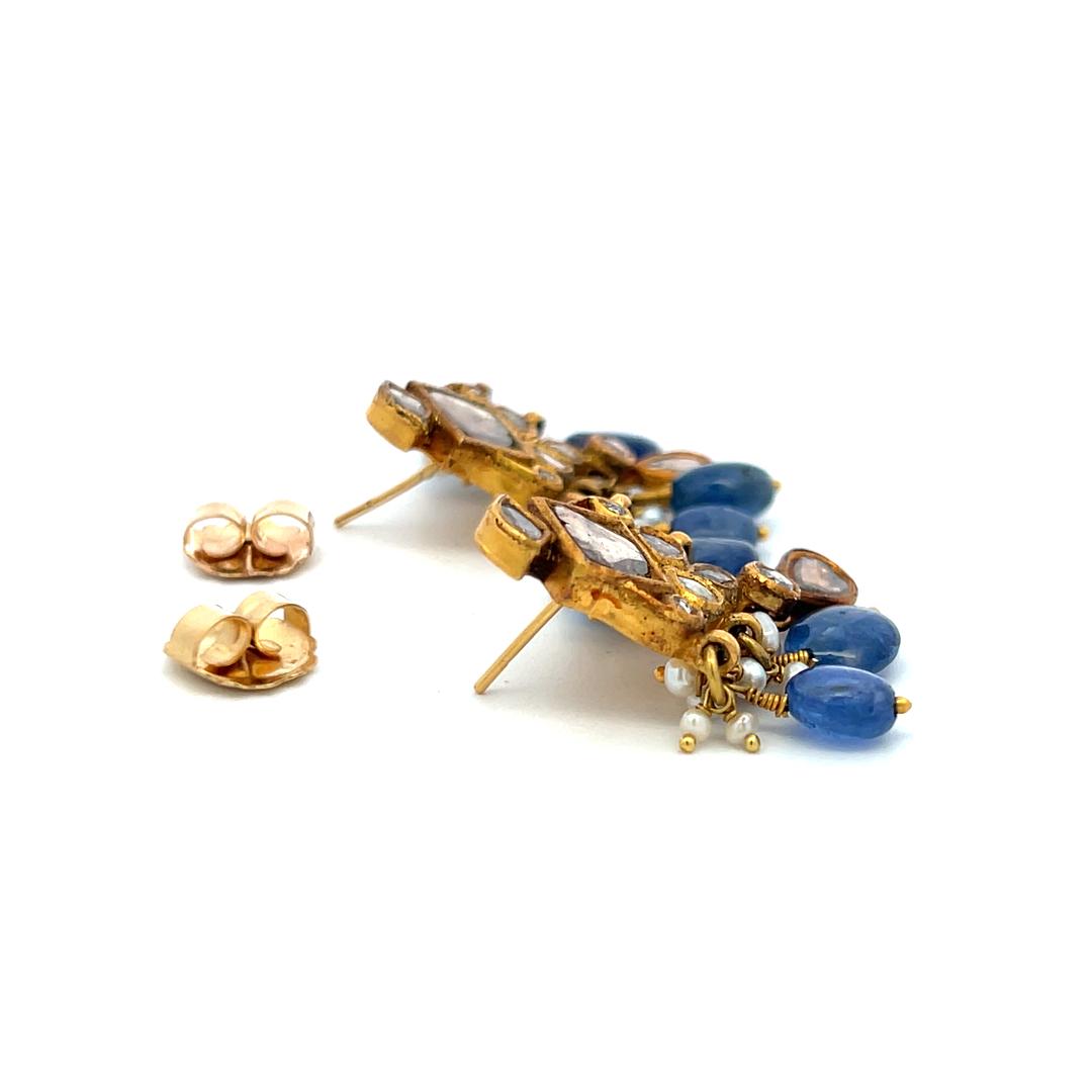 Vintage 22K Yellow Gold Dangling Earrings with Pears and Sapphires