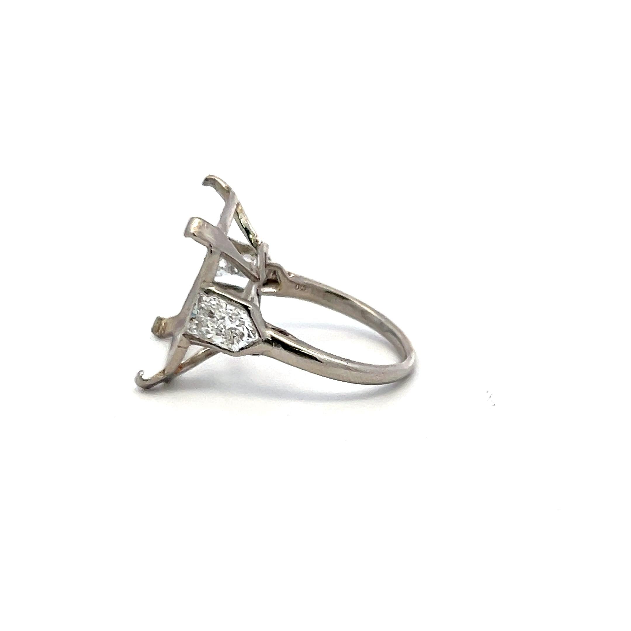 Vintage Platinum Semi Mount Ring with 1.5 Carat Diamonds Fits 16.6-14.9 MM Stone