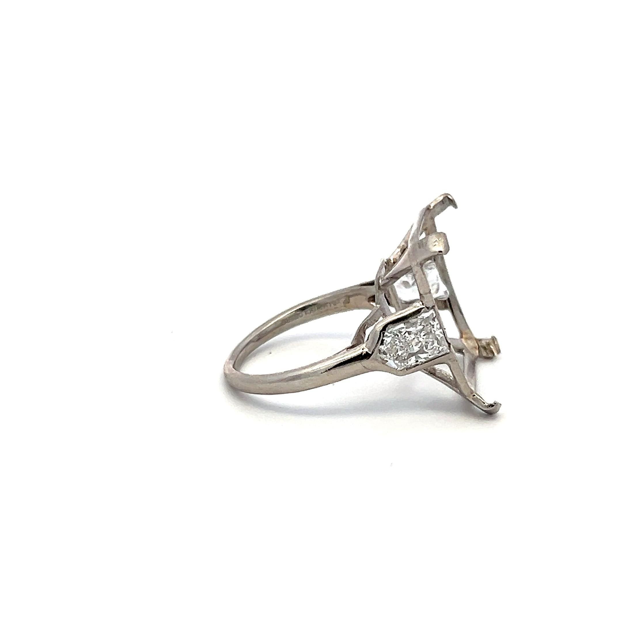 Vintage Platinum Semi Mount Ring with 1.5 Carat Diamonds Fits 16.6-14.9 MM Stone
