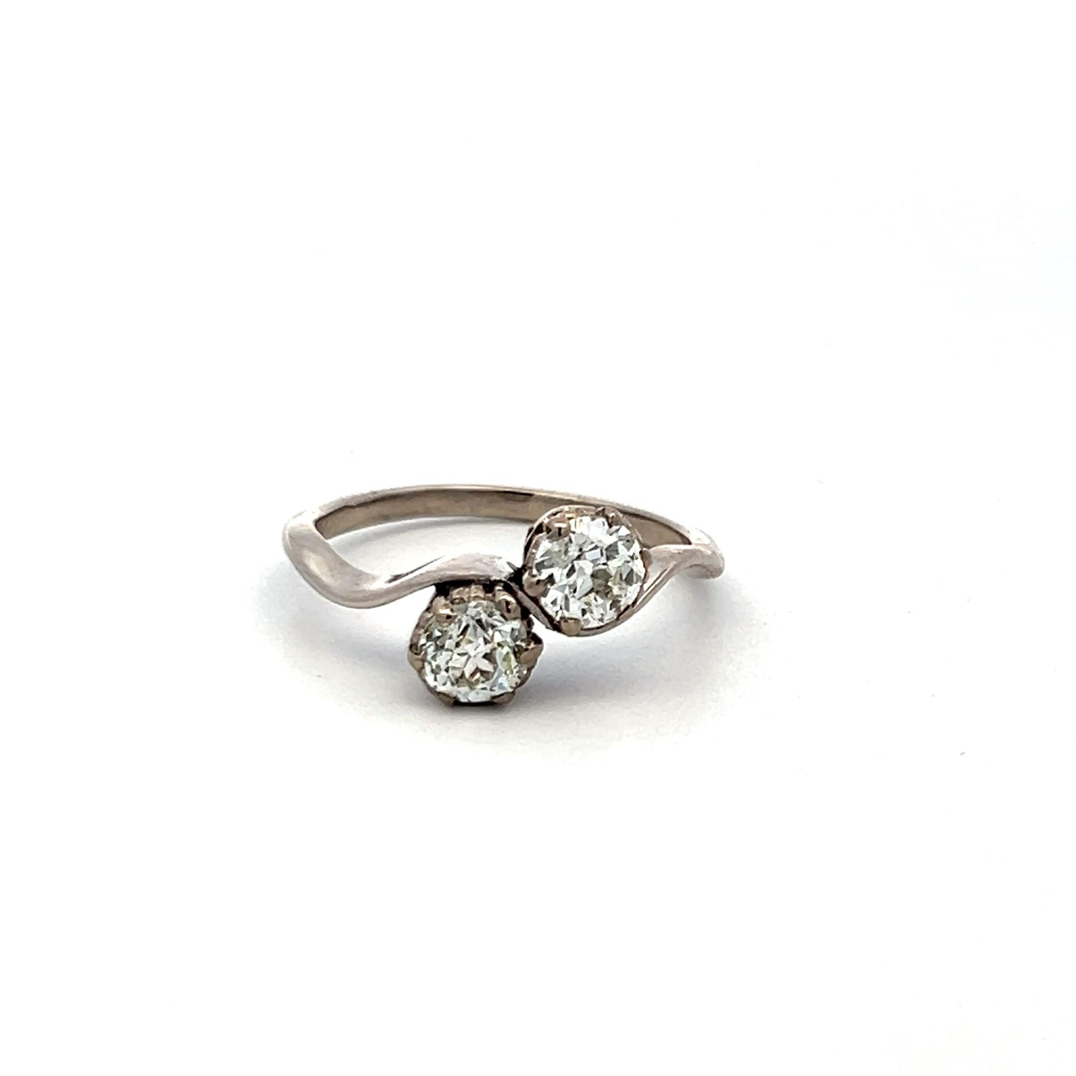 Platinum Two-Stone Ring With 1.13 Carat Circular Brilliant I-SI2 Diamonds