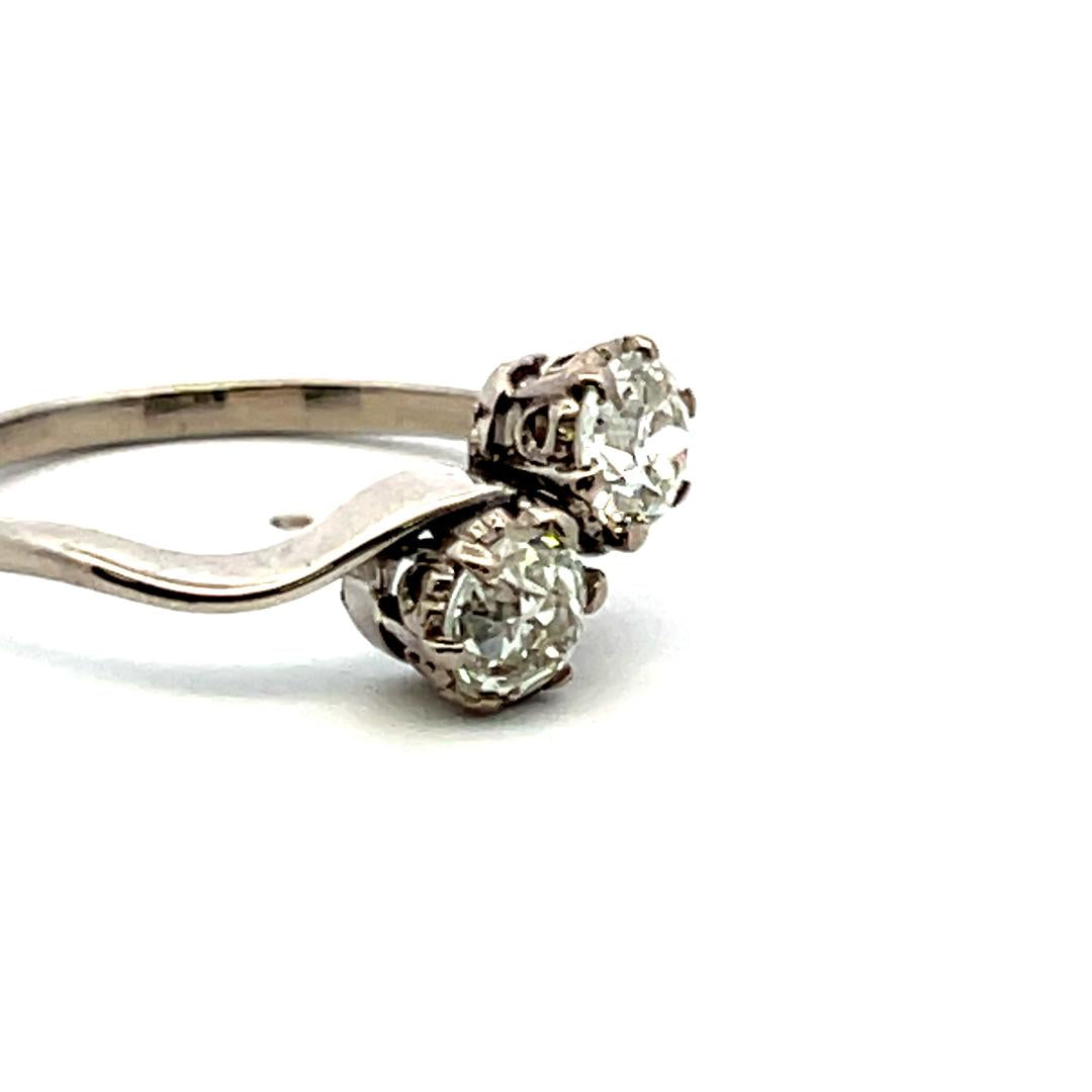 Platinum Two-Stone Ring With 1.13 Carat Circular Brilliant I-SI2 Diamonds
