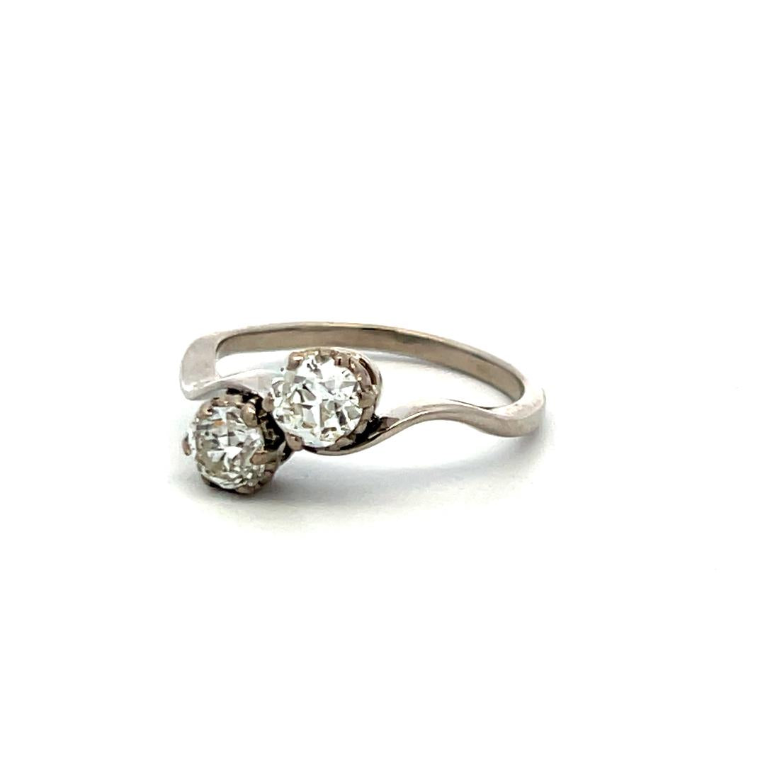 Platinum Two-Stone Ring With 1.13 Carat Circular Brilliant I-SI2 Diamonds