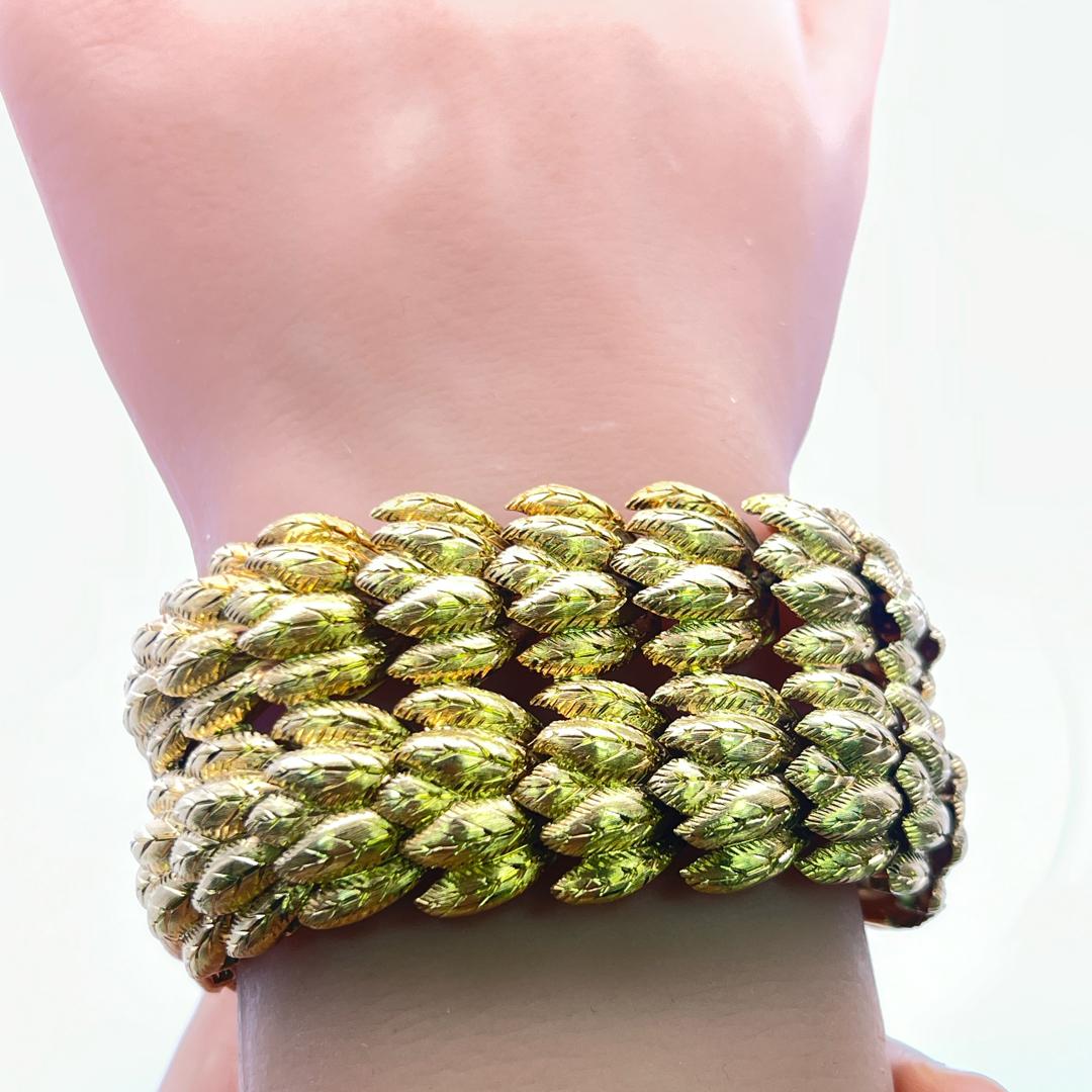 Vintage 18 Karat Yellow Gold Textured Basket-Weave Link Bracelet 81.1 Grams
