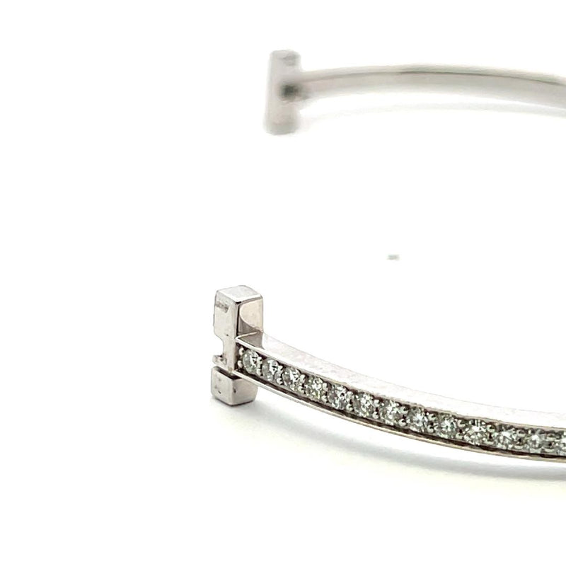 Tiffany & Co 1.00 Carat Round Brilliant Diamond 18K White Gold Bangle Bracelet