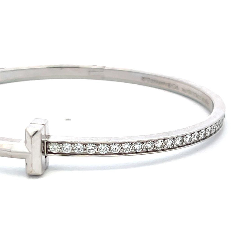 Tiffany & Co 1.00 Carat Round Brilliant Diamond 18K White Gold Bangle Bracelet