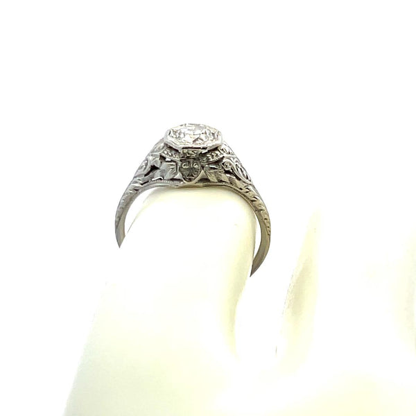 0.46 Carat Old European Cut G VS Diamond Platinum Art Deco Ring