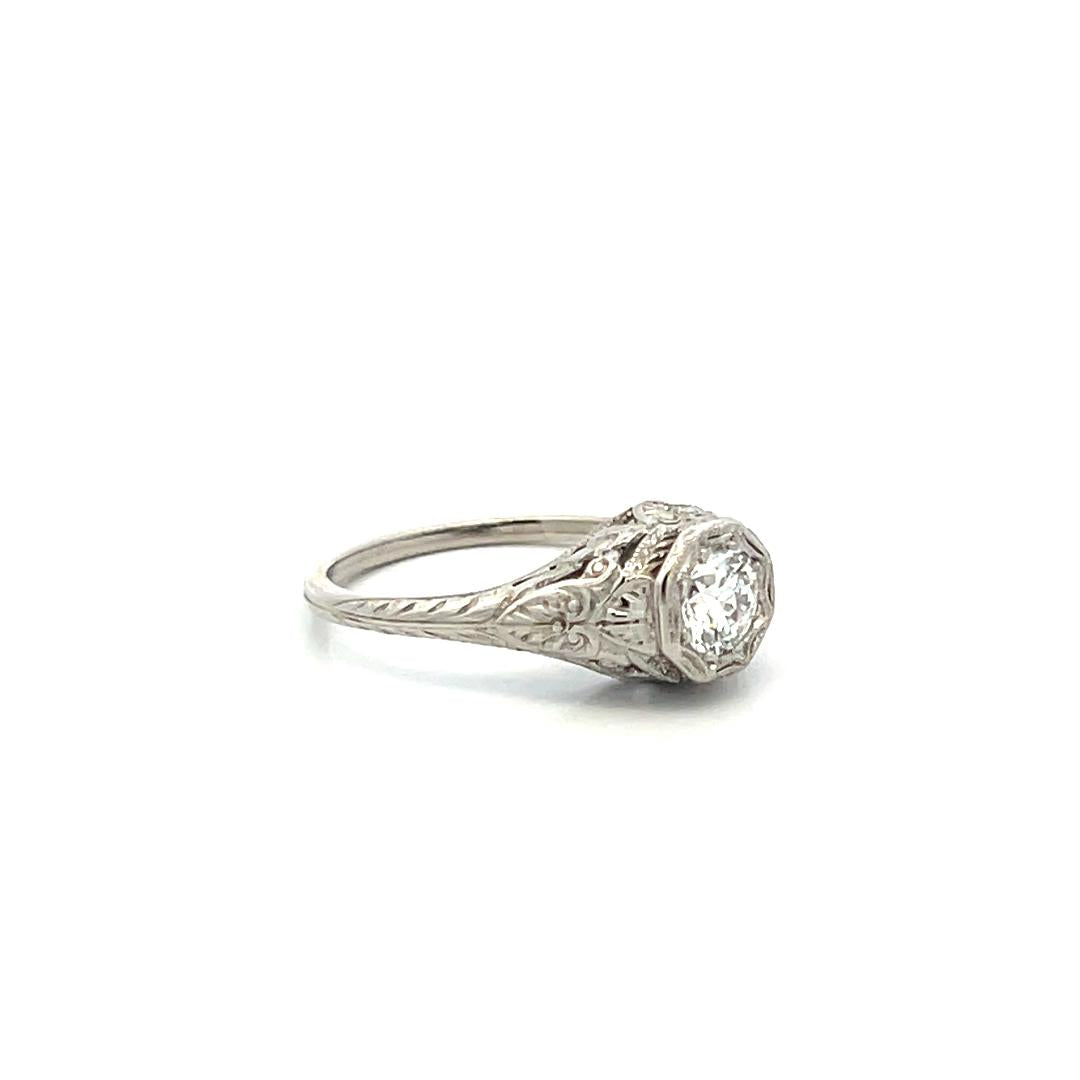 0.46 Carat Old European Cut G VS Diamond Platinum Art Deco Ring