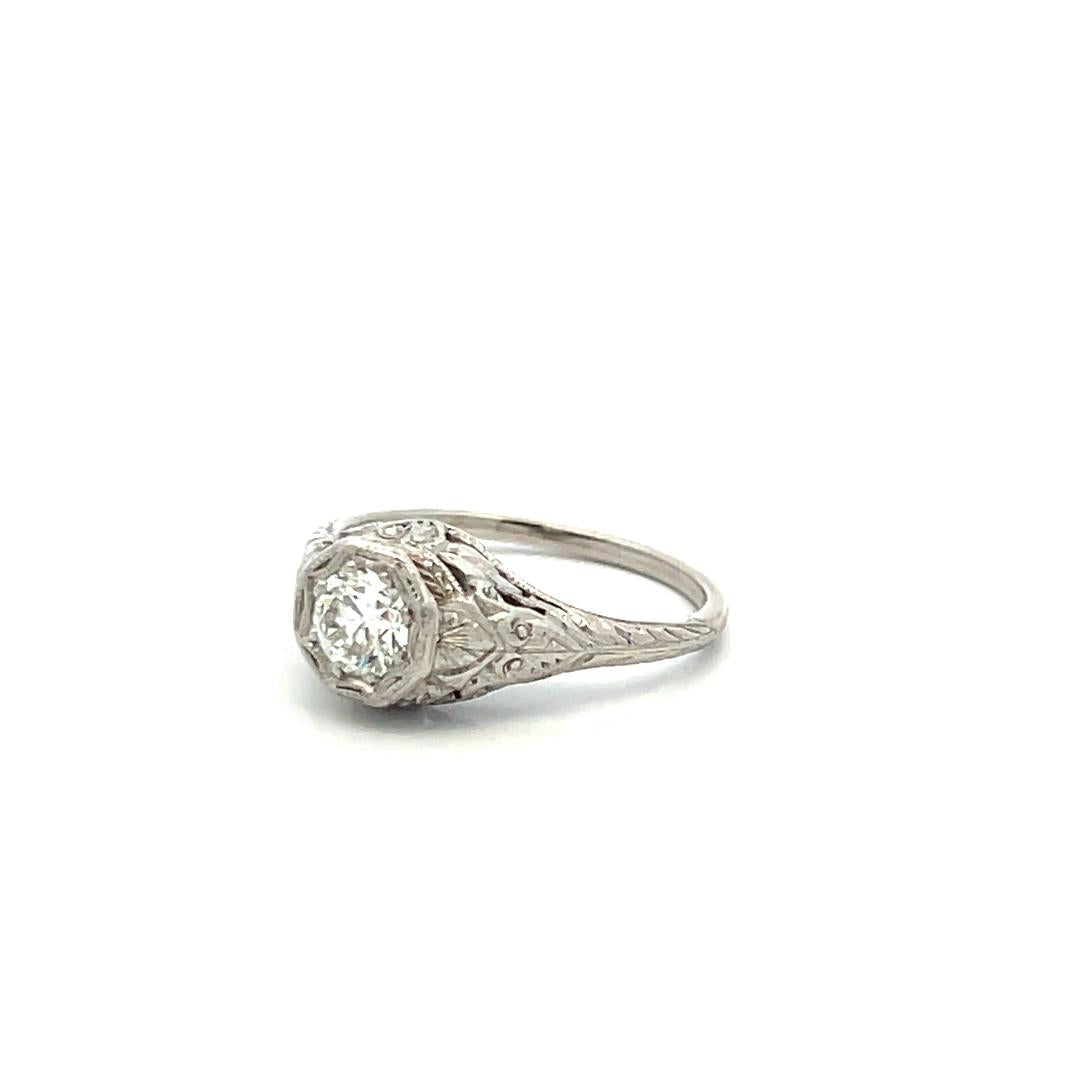0.46 Carat Old European Cut G VS Diamond Platinum Art Deco Ring