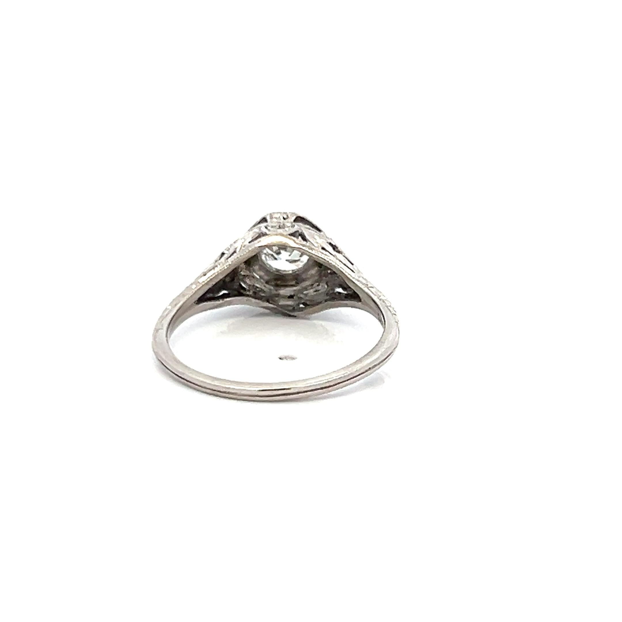 0.46 Carat Old European Cut G VS Diamond Platinum Art Deco Ring