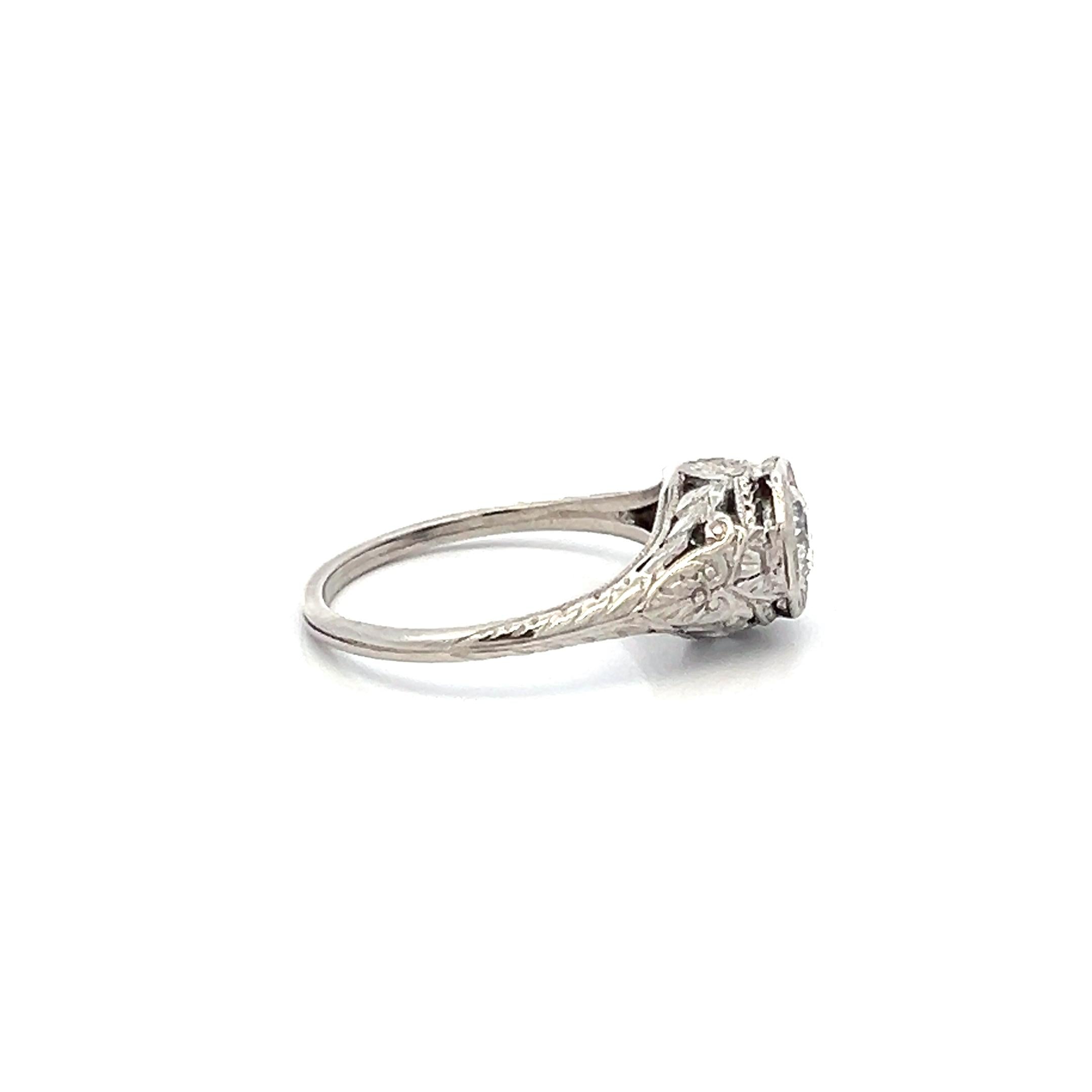 0.46 Carat Old European Cut G VS Diamond Platinum Art Deco Ring