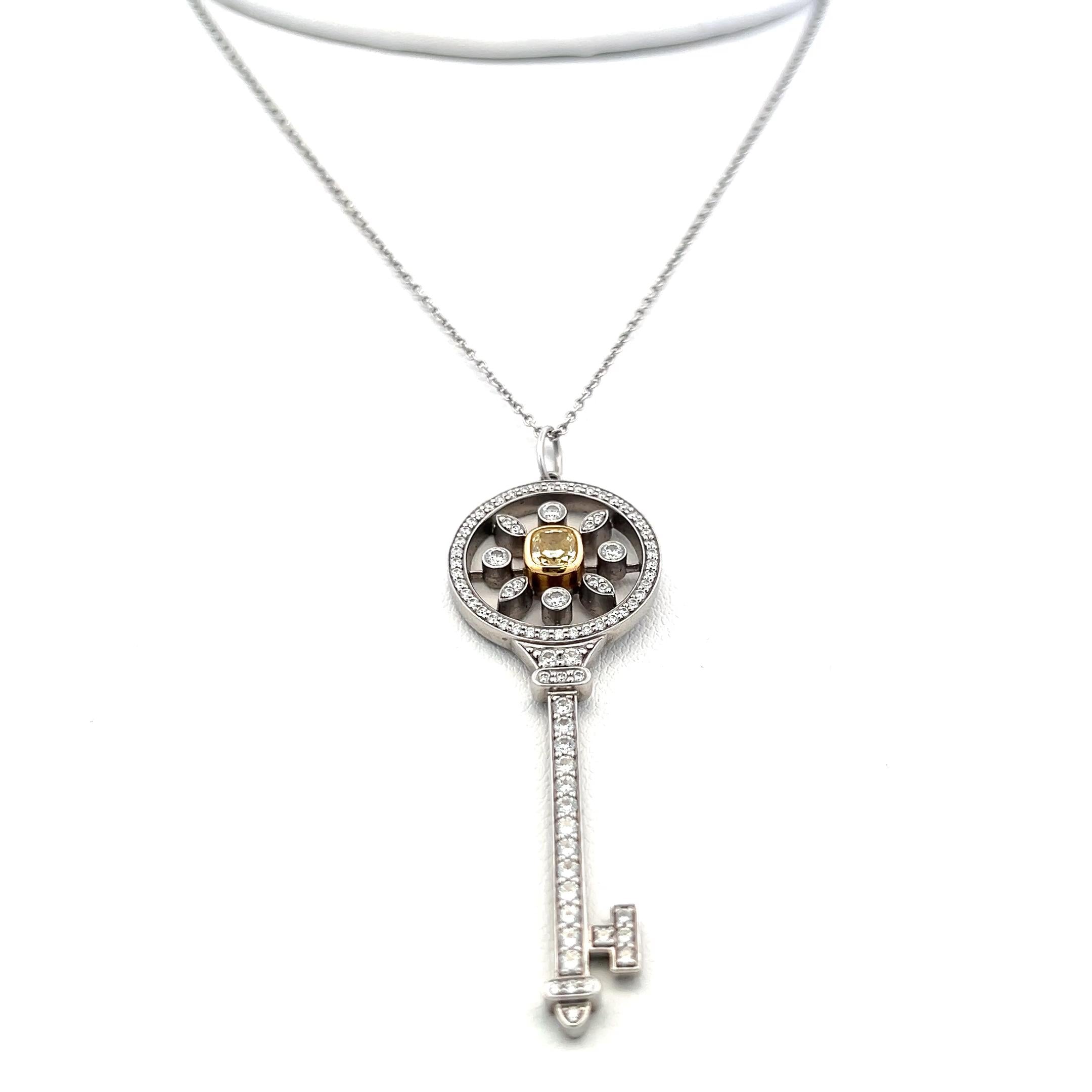 Tiffany & Co 1.33 Carat Cut Diamond Platinum Key Pendant Necklace