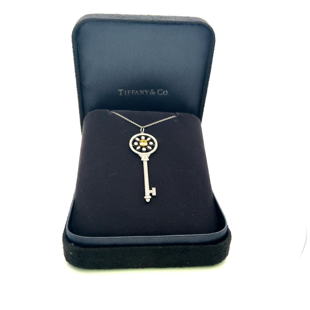 Tiffany & Co 1.33 Carat Cut Diamond Platinum Key Pendant Necklace