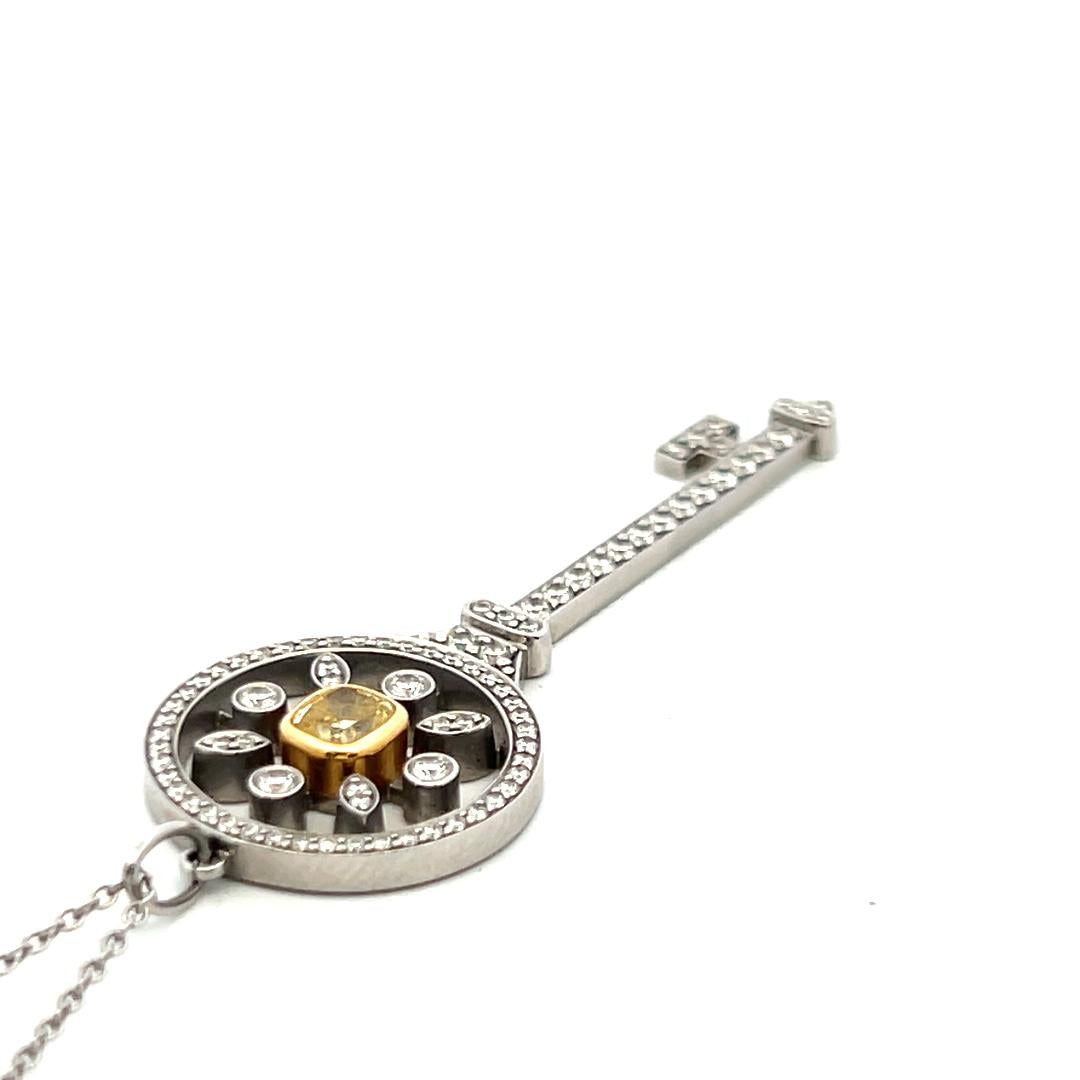 Tiffany & Co 1.33 Carat Cut Diamond Platinum Key Pendant Necklace