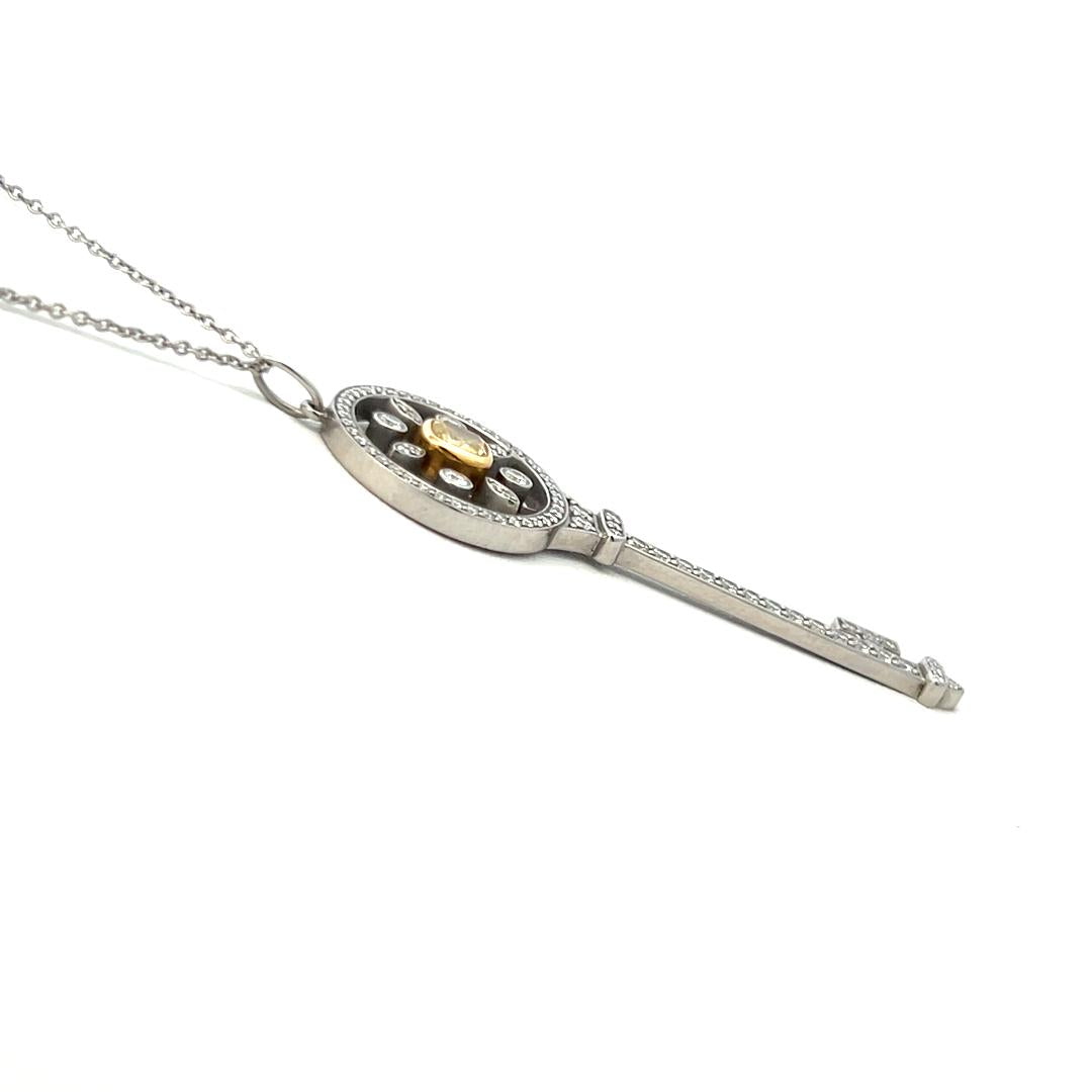 Tiffany & Co 1.33 Carat Cut Diamond Platinum Key Pendant Necklace