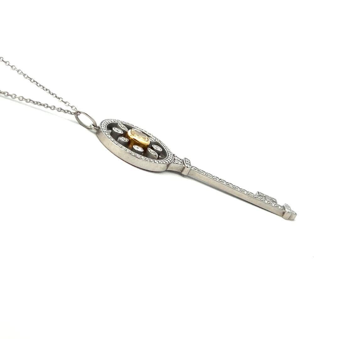 Tiffany & Co 1.33 Carat Cut Diamond Platinum Key Pendant Necklace