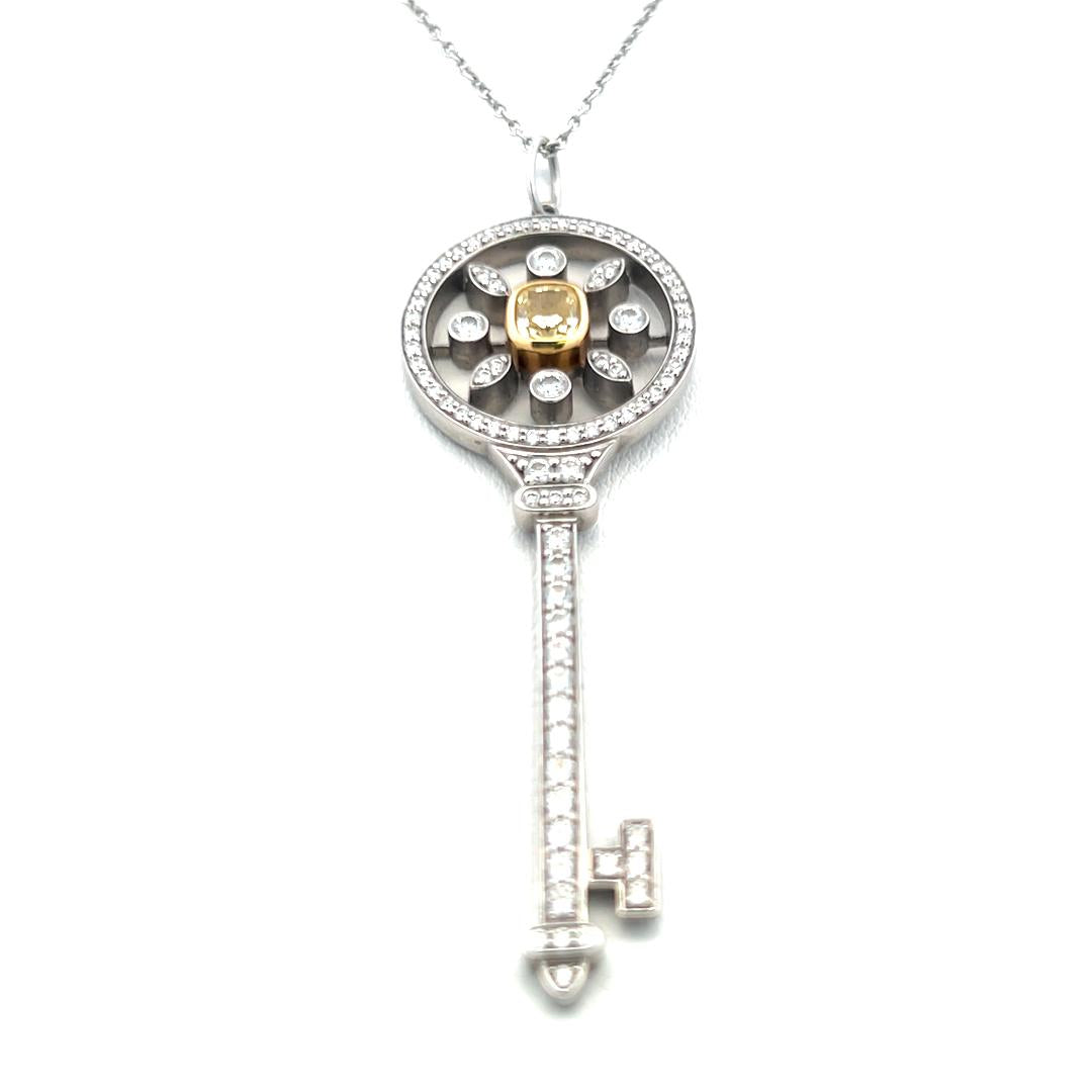 Tiffany & Co 1.33 Carat Cut Diamond Platinum Key Pendant Necklace