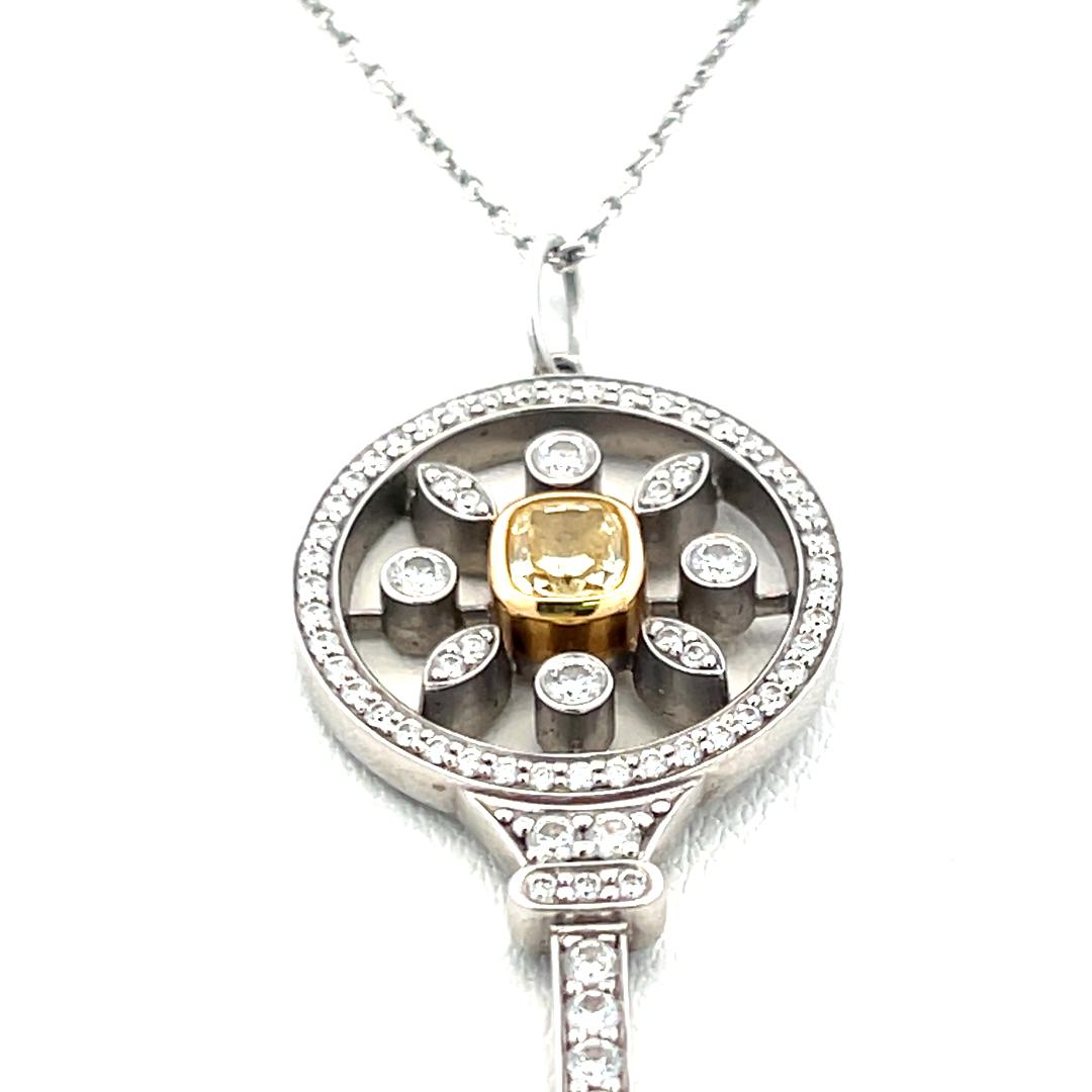 Tiffany & Co 1.33 Carat Cut Diamond Platinum Key Pendant Necklace