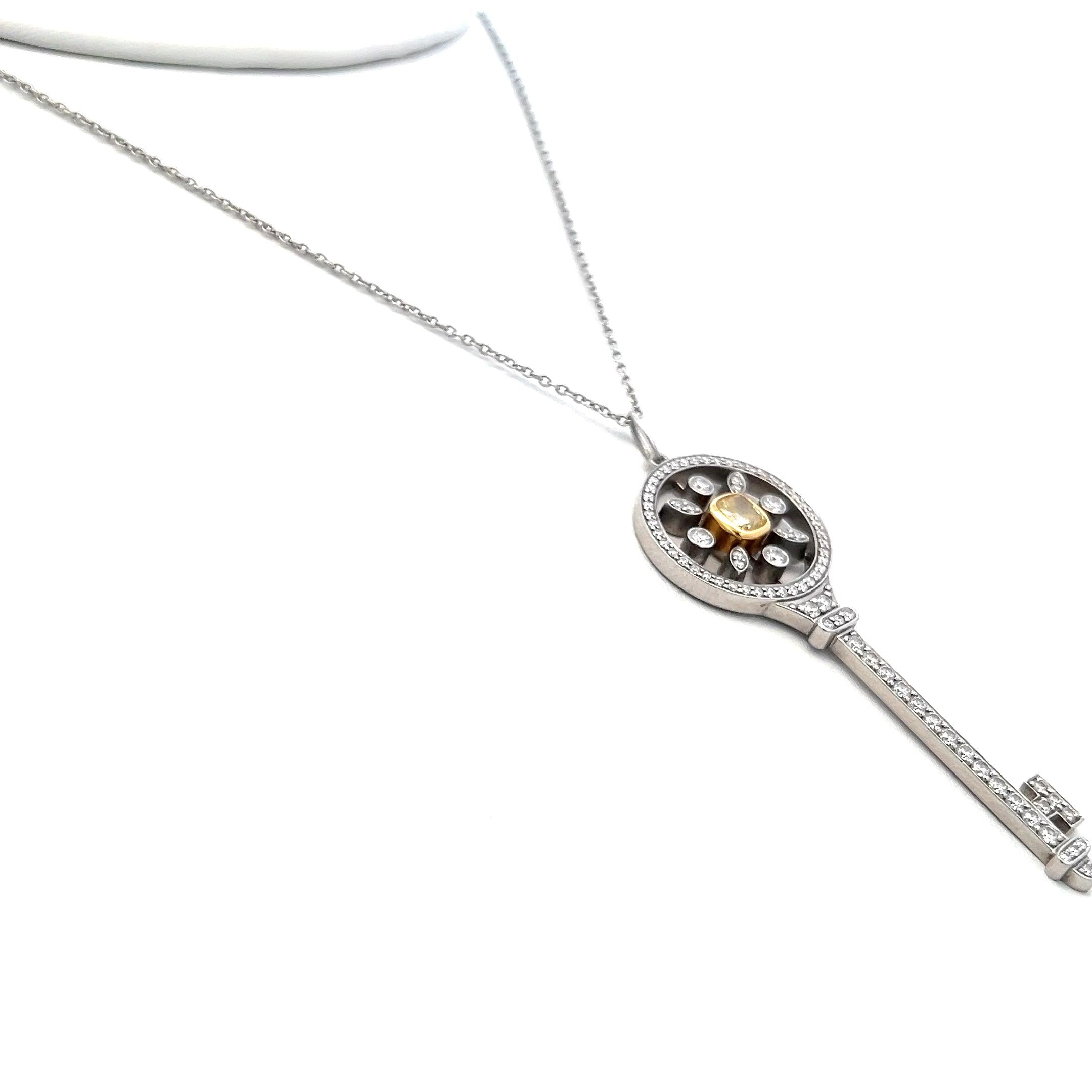 Tiffany & Co 1.33 Carat Cut Diamond Platinum Key Pendant Necklace