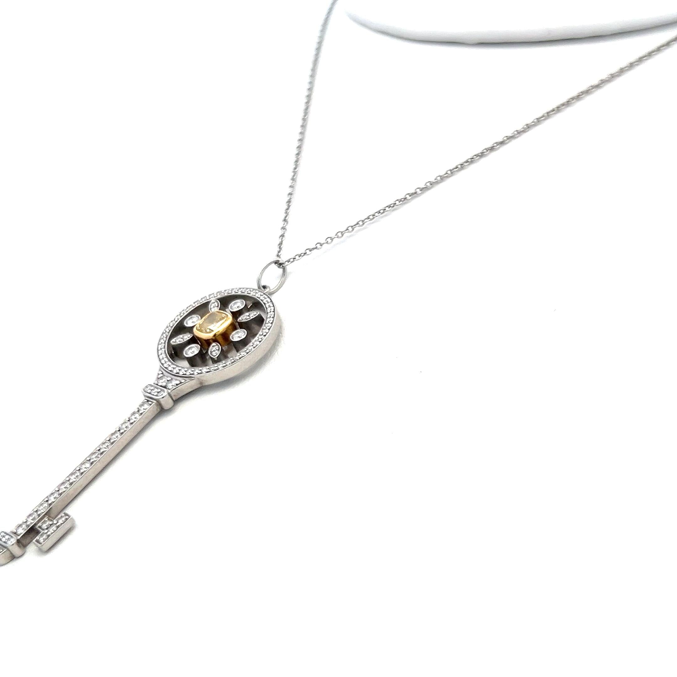 Tiffany & Co 1.33 Carat Cut Diamond Platinum Key Pendant Necklace