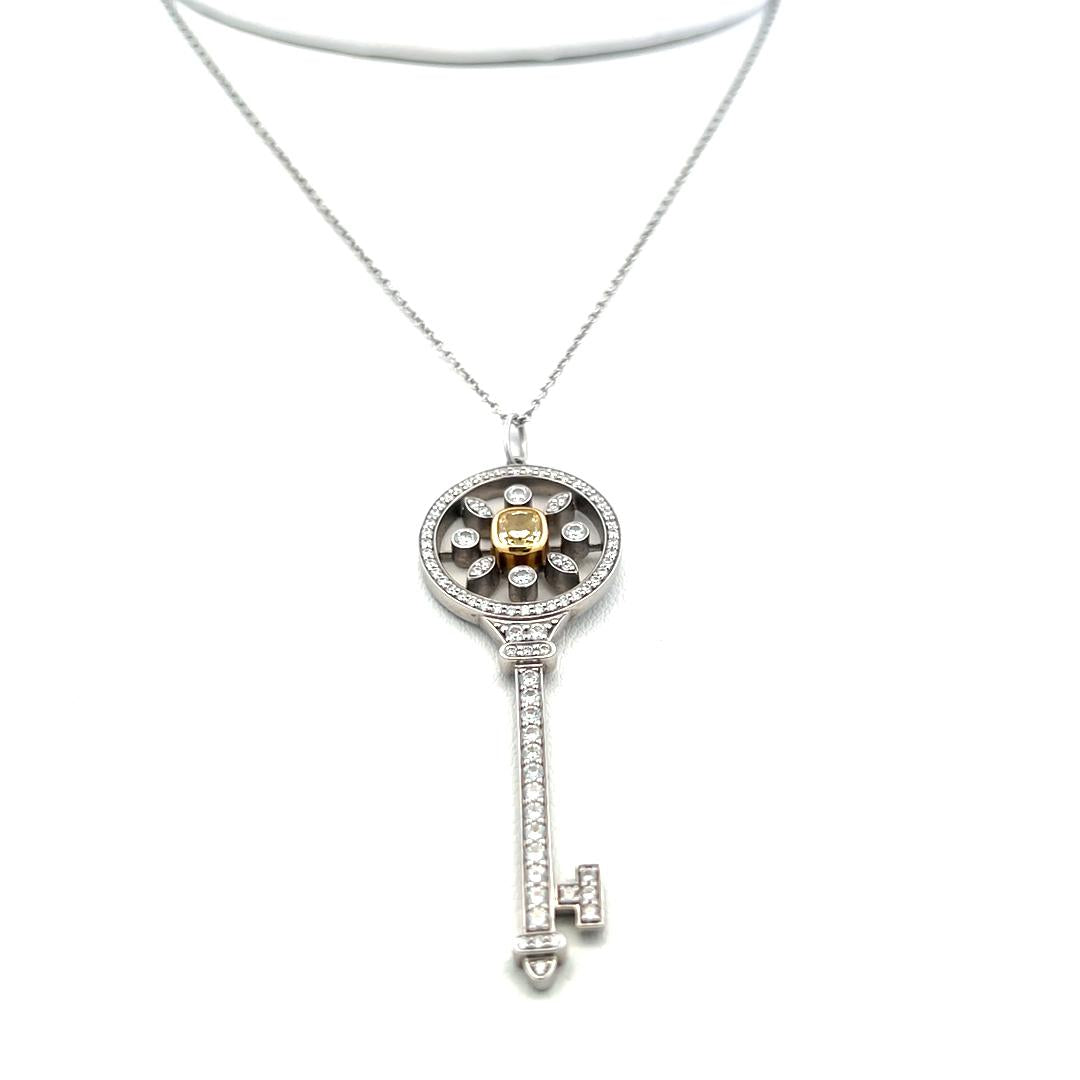 Tiffany & Co 1.33 Carat Cut Diamond Platinum Key Pendant Necklace