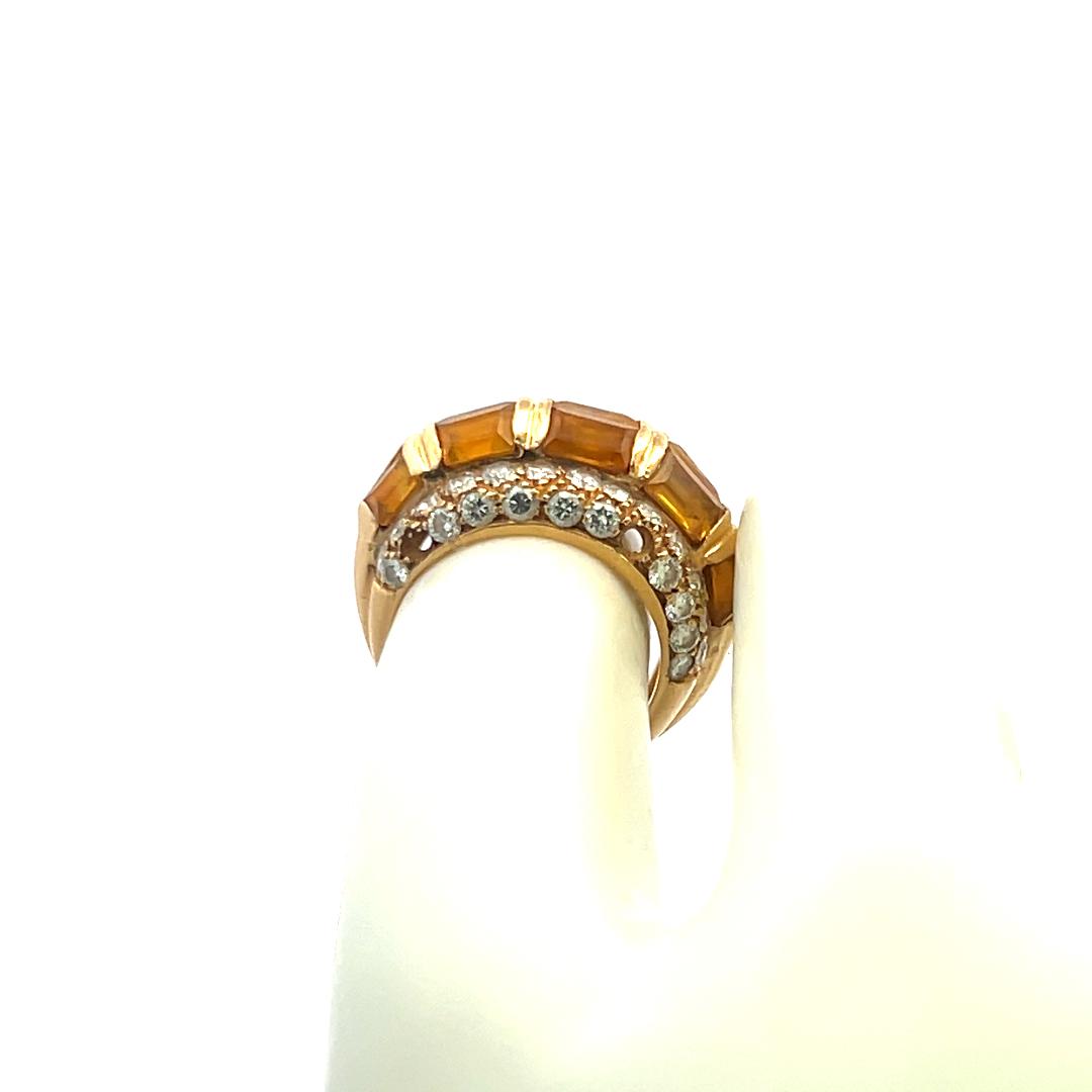 2.50 Carat Citrine 1.50 Carat Round Brilliant Diamond 18K Yellow Gold Band Ring