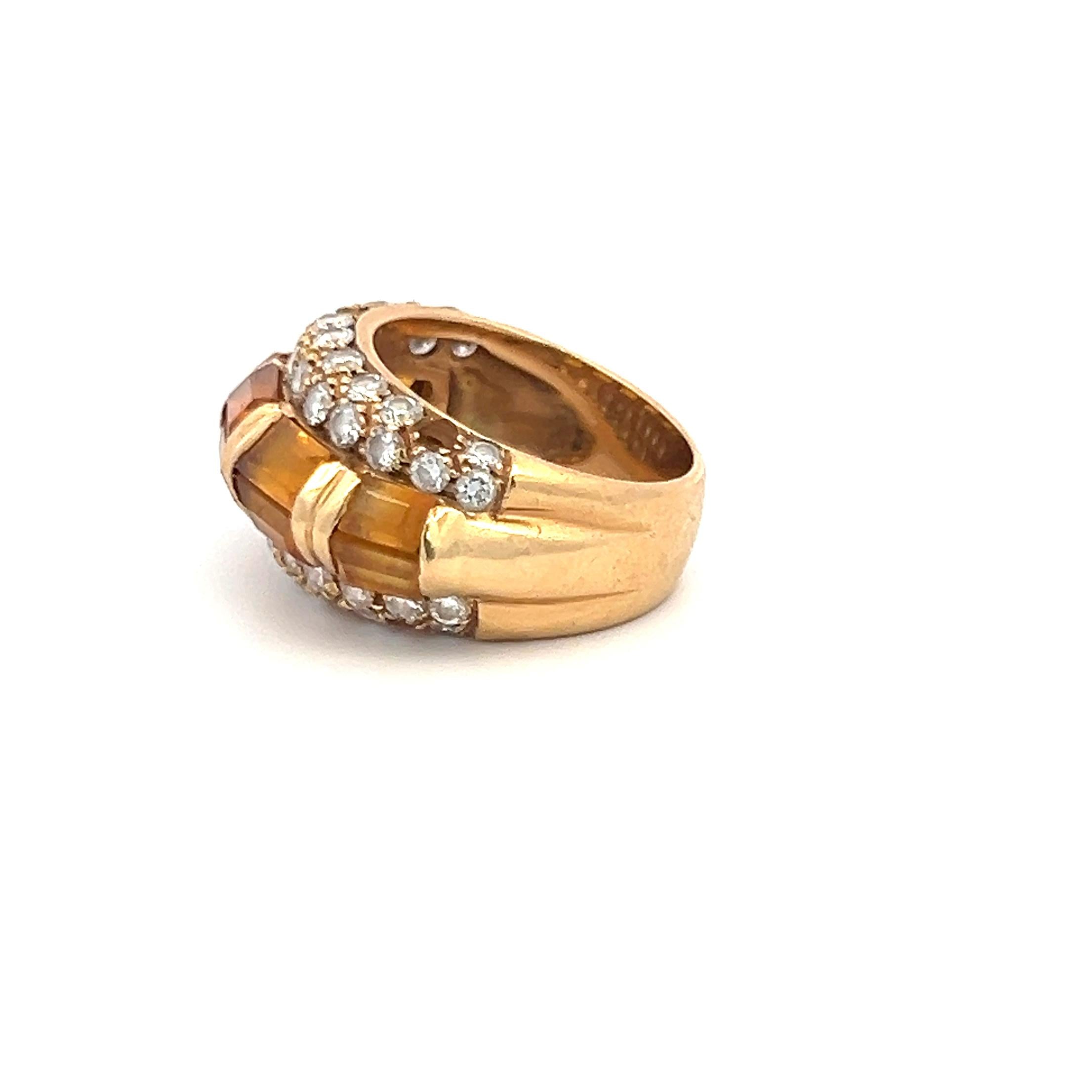 2.50 Carat Citrine 1.50 Carat Round Brilliant Diamond 18K Yellow Gold Band Ring
