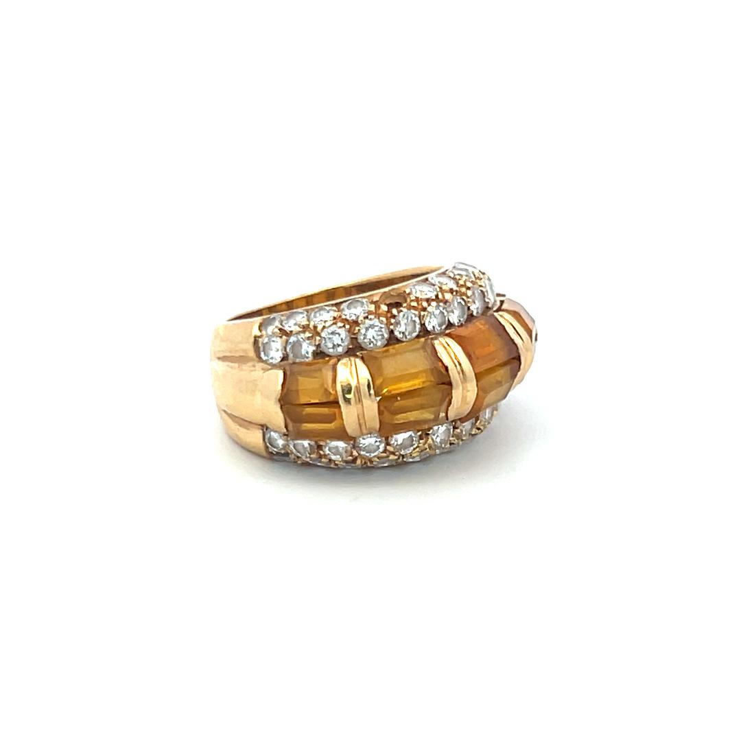 2.50 Carat Citrine 1.50 Carat Round Brilliant Diamond 18K Yellow Gold Band Ring