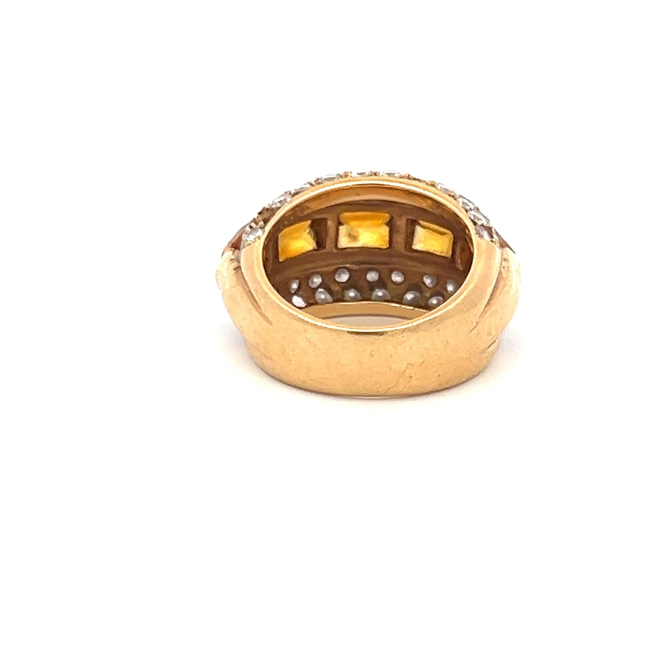 2.50 Carat Citrine 1.50 Carat Round Brilliant Diamond 18K Yellow Gold Band Ring