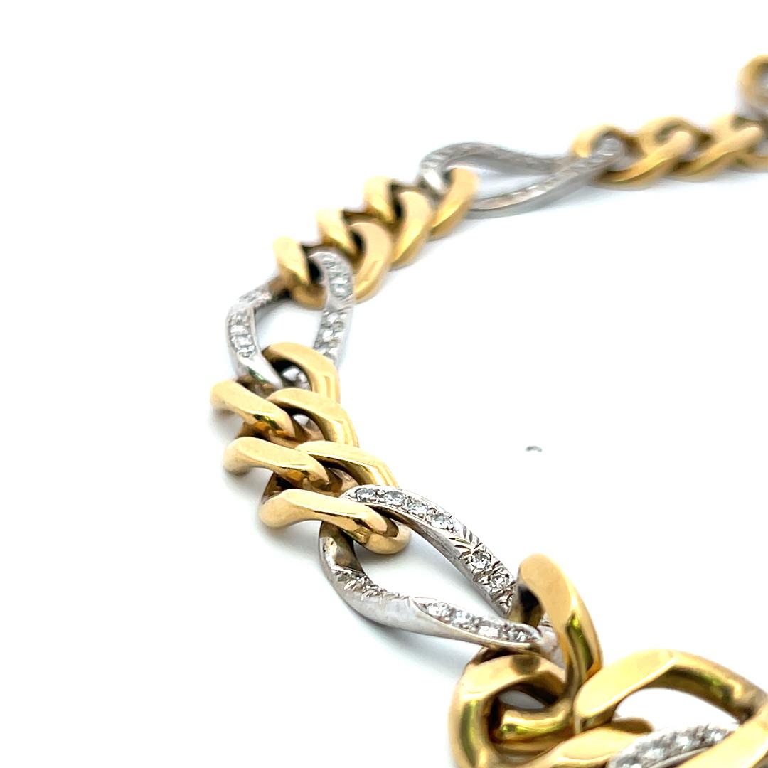 Vintage 18K Yellow Gold Link Necklace with 7 Carat Round I-SI Diamonds