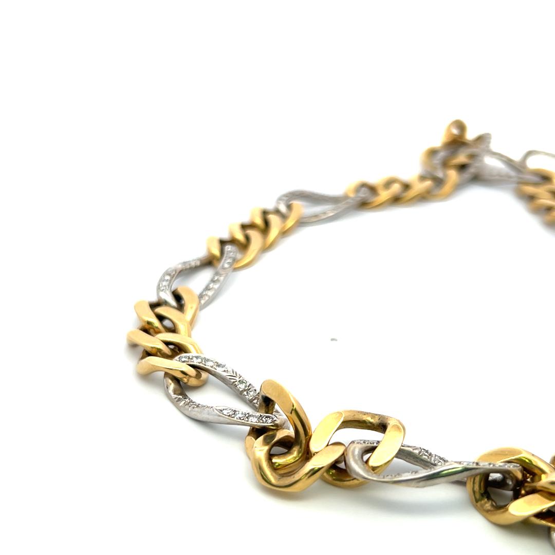 Vintage 18K Yellow Gold Link Necklace with 7 Carat Round I-SI Diamonds
