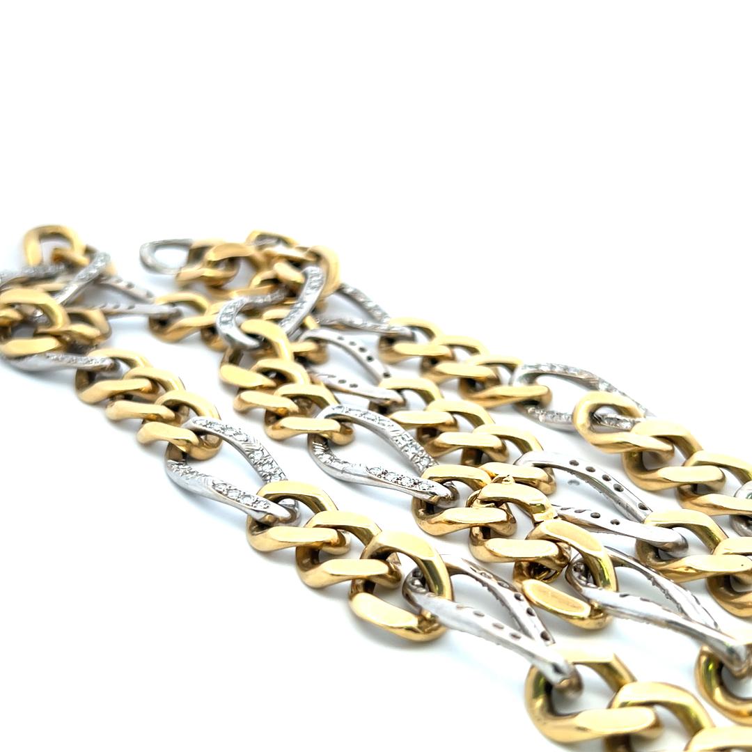 Vintage 18K Yellow Gold Link Necklace with 7 Carat Round I-SI Diamonds