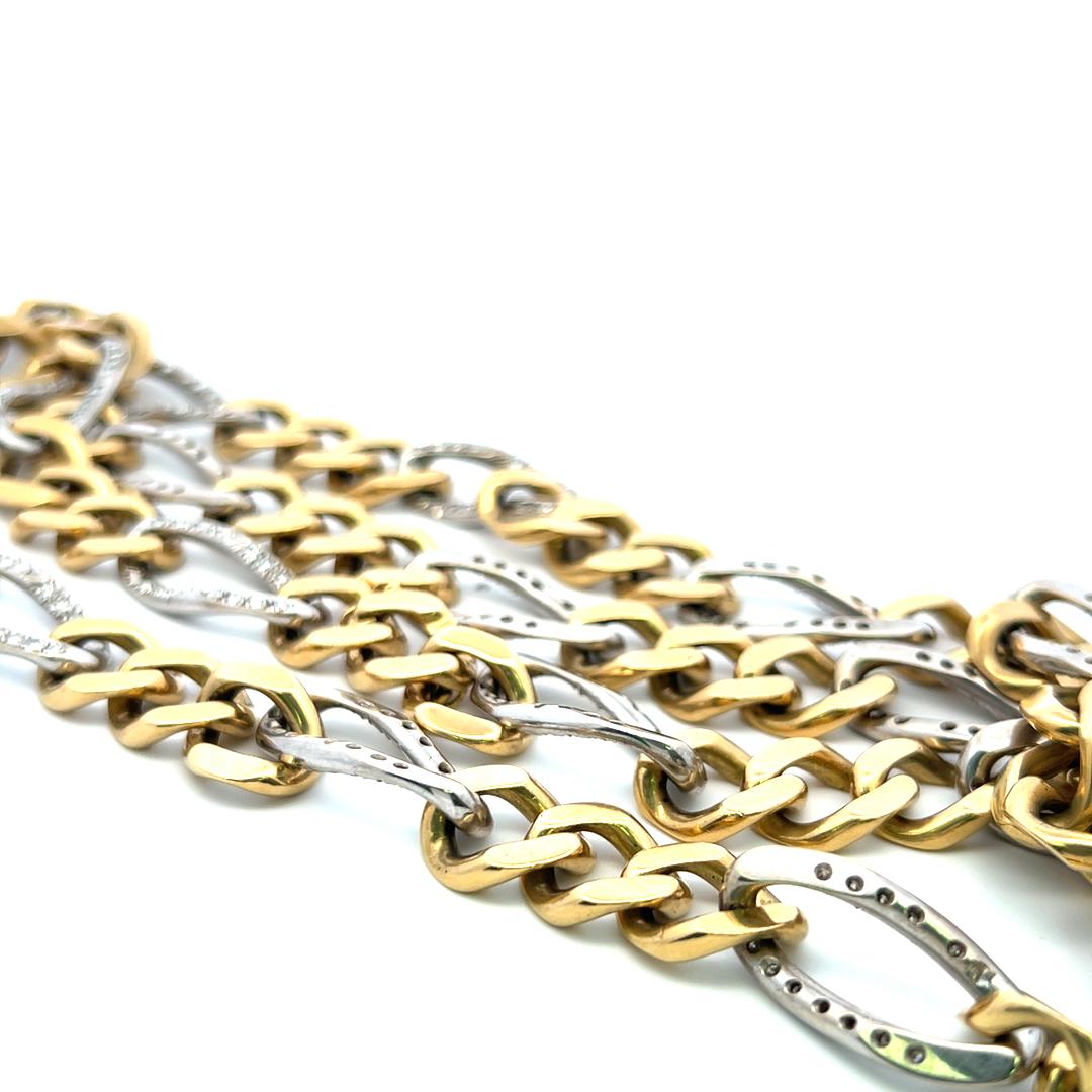 Vintage 18K Yellow Gold Link Necklace with 7 Carat Round I-SI Diamonds