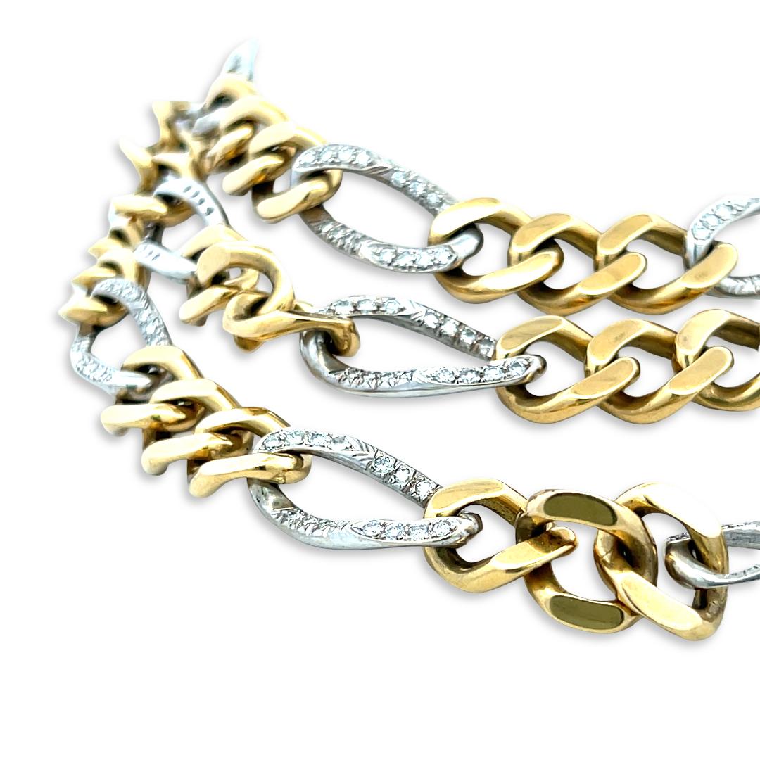 Vintage 18K Yellow Gold Link Necklace with 7 Carat Round I-SI Diamonds