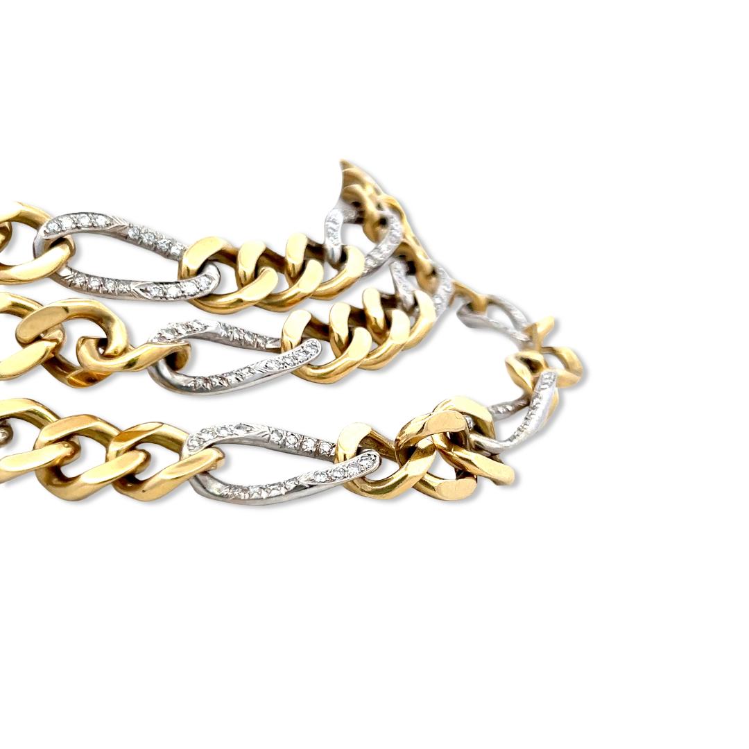 Vintage 18K Yellow Gold Link Necklace with 7 Carat Round I-SI Diamonds