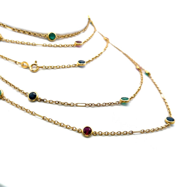 3.50 Carat Emerald 3.50 Carat Ruby 3.50 Carat Sapphire 18K YG Link Necklace