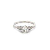 0.90 Carat Round Brilliant H SI1 Diamond Platinum Art Deco Ring